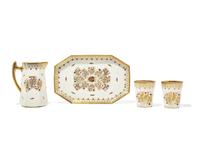 A Wedgwood Enamel and Gilt Decorated Porcelain Four-Piece Drink Service