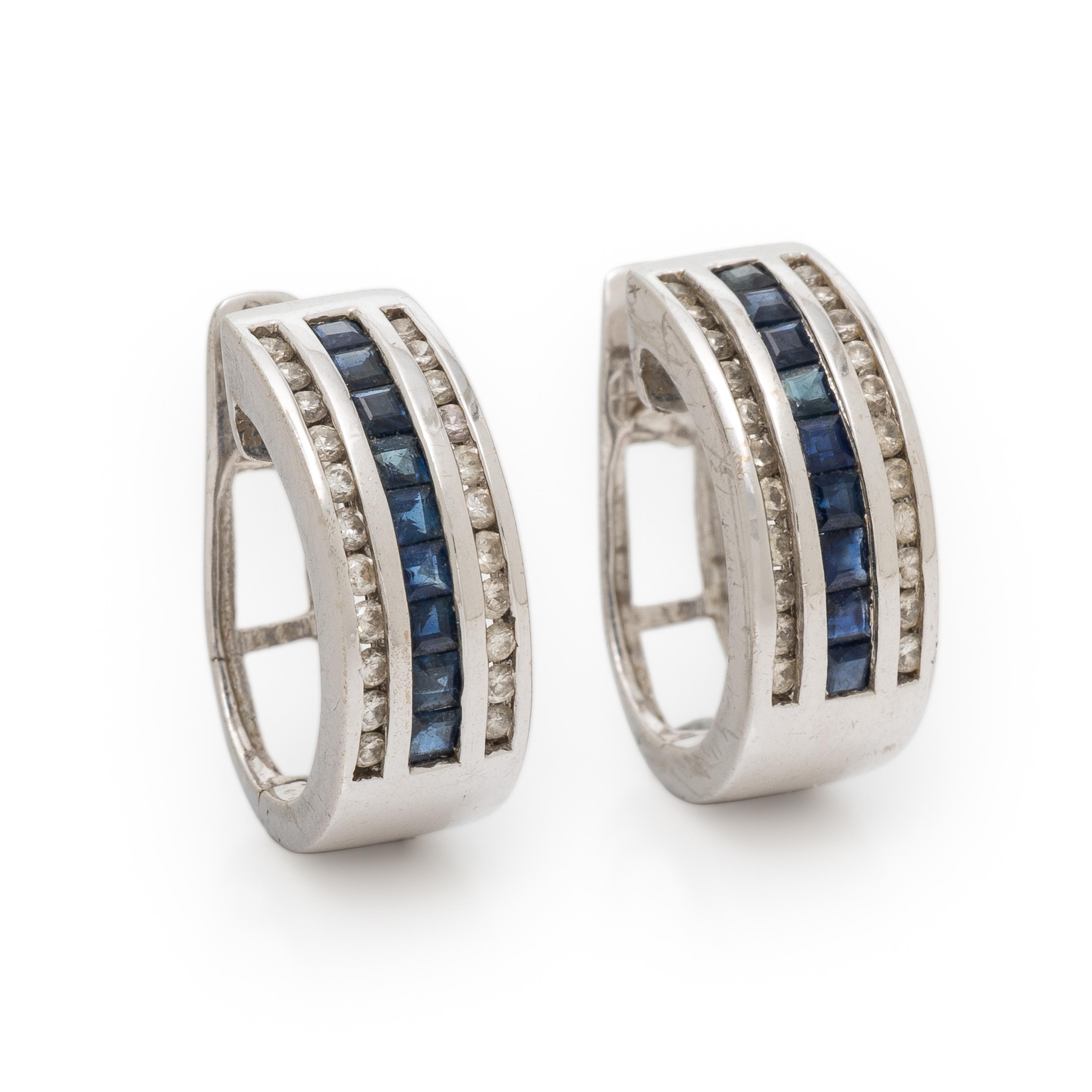 Sapphire, Diamond, and White Gold Earrings