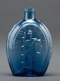 A New York Molded-Glass Flask in Light Sapphire Blue by Lancaster Glass Works