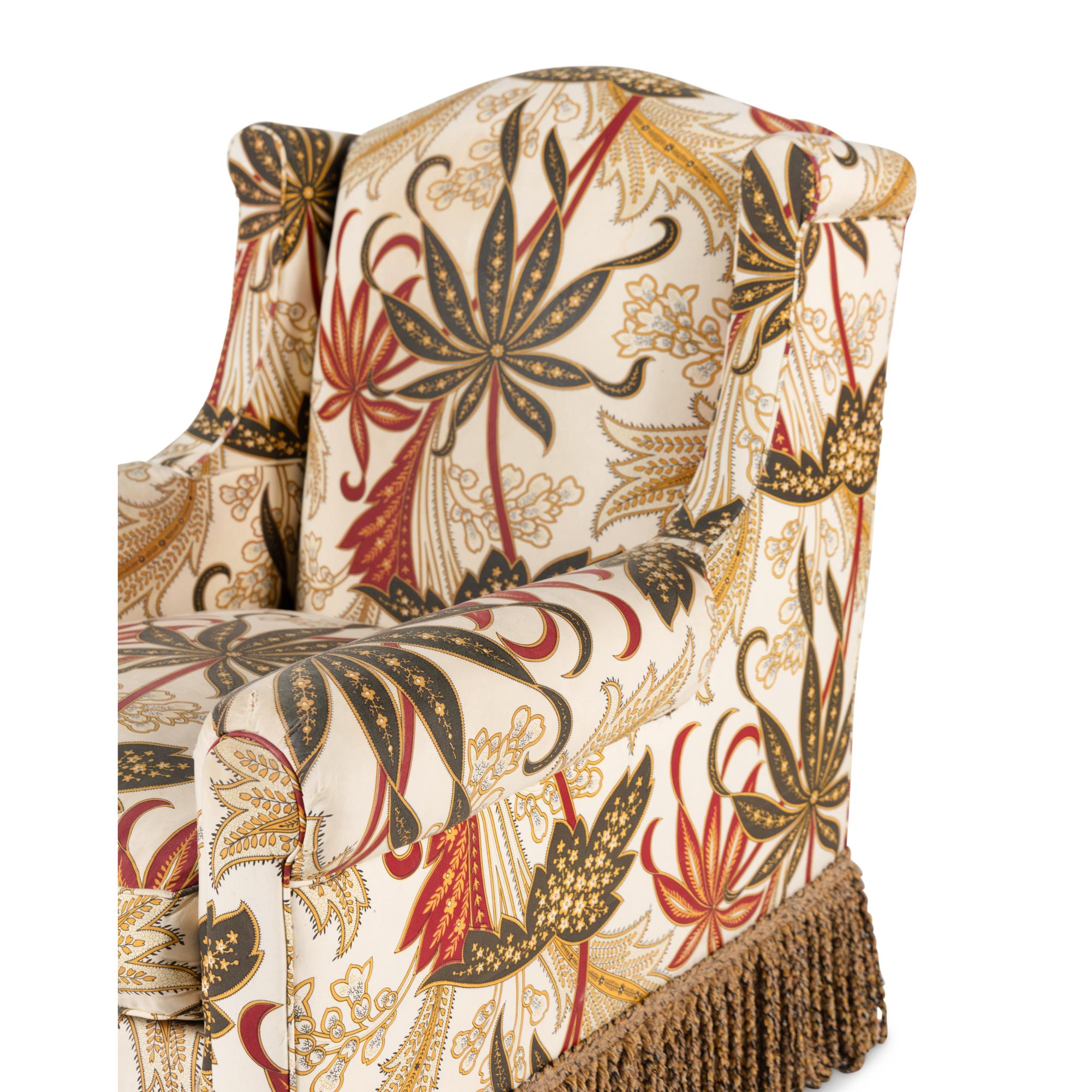 A Pair of Printed Cotton Upholstered Lounge Chairs