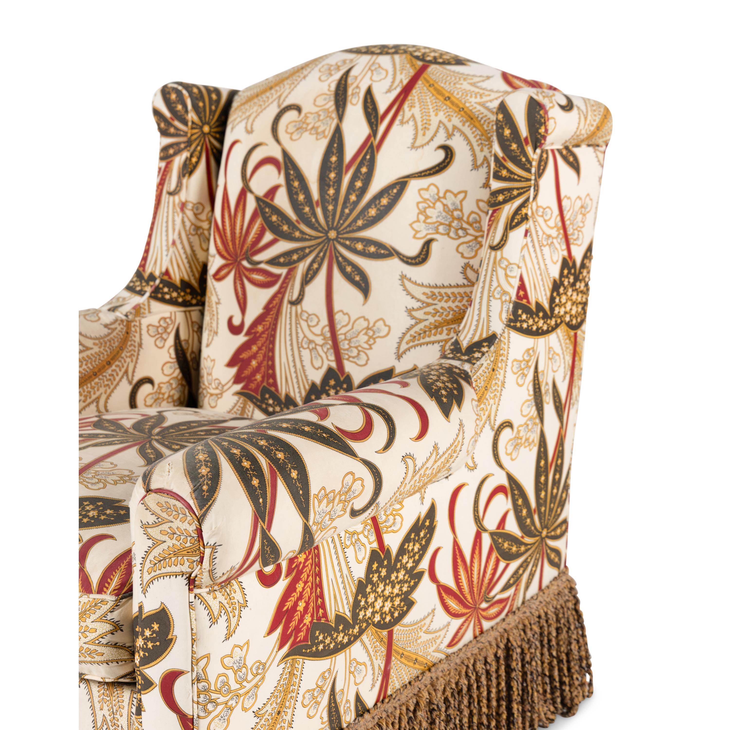 A Pair of Printed Cotton Upholstered Lounge Chairs