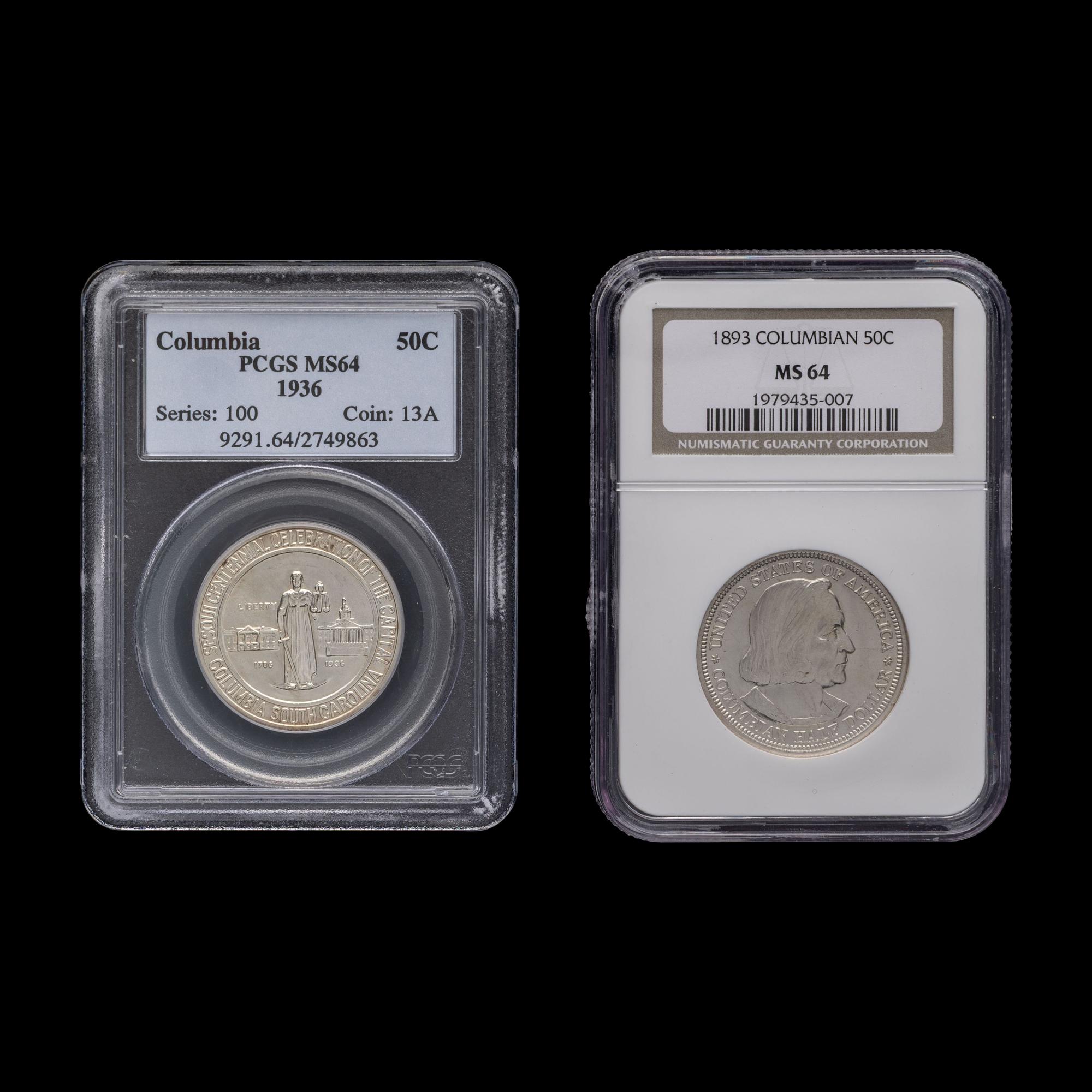 An 1893 Columbian Exposition Commemorative 50c Coin [NGC MS64] and a 1936 Columbia, SC Commemorative 50c Coin [PCGS MS64]