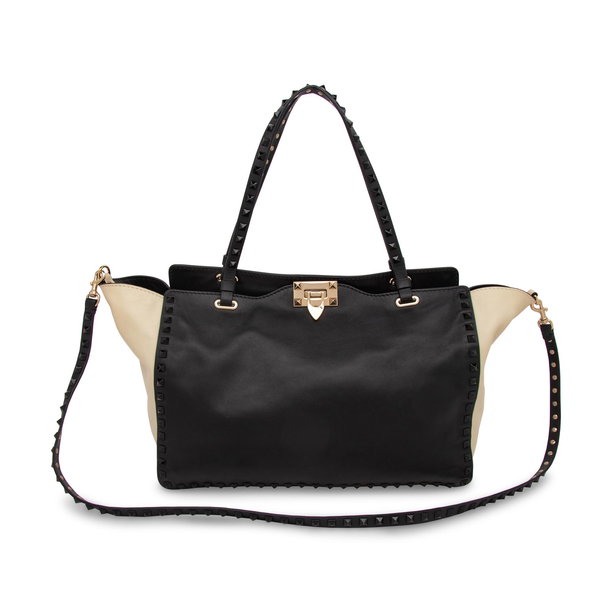 Valentino, Black & White Medium Rockstud Tote