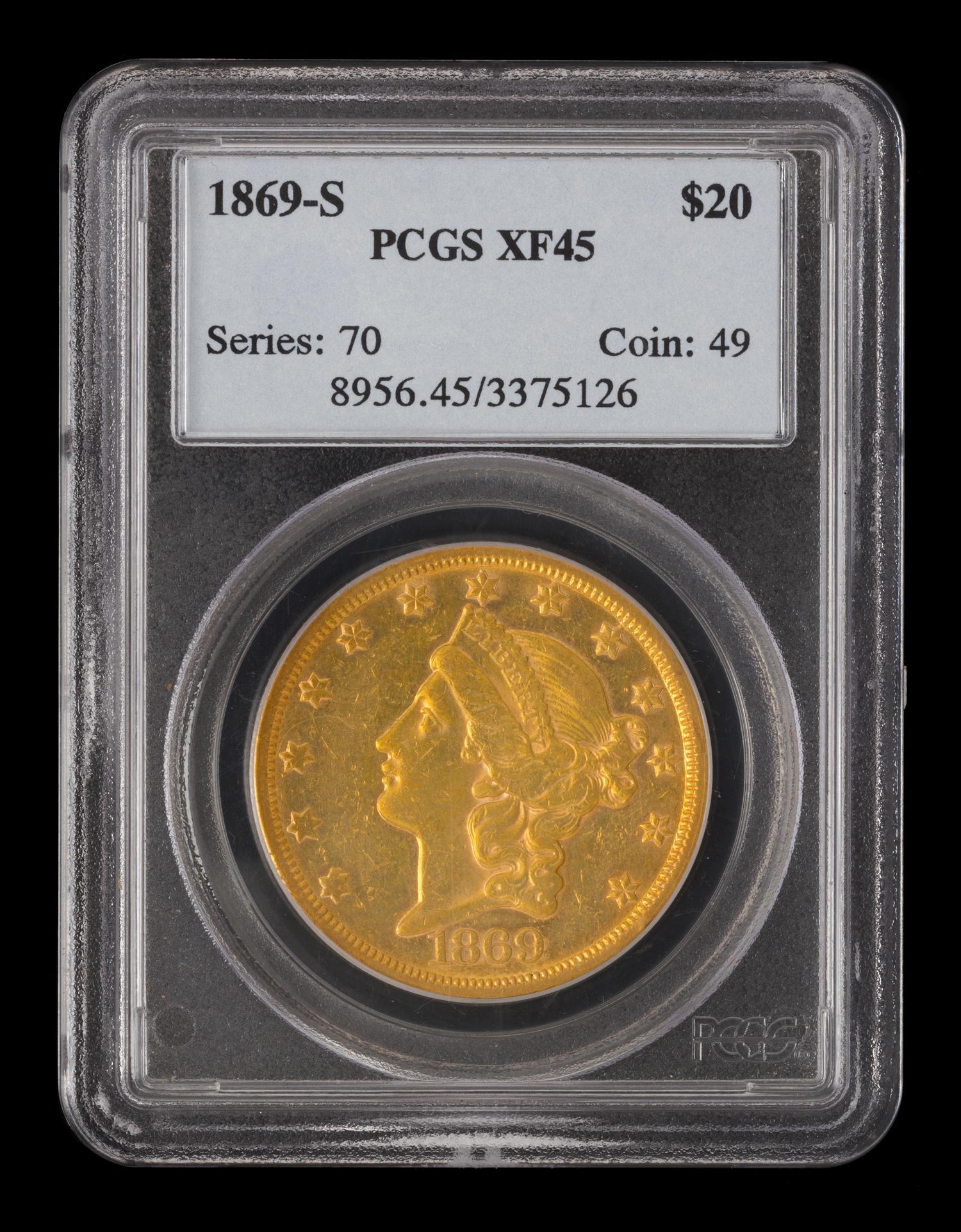 A United States 1869-S Liberty Head $20 Gold Coin