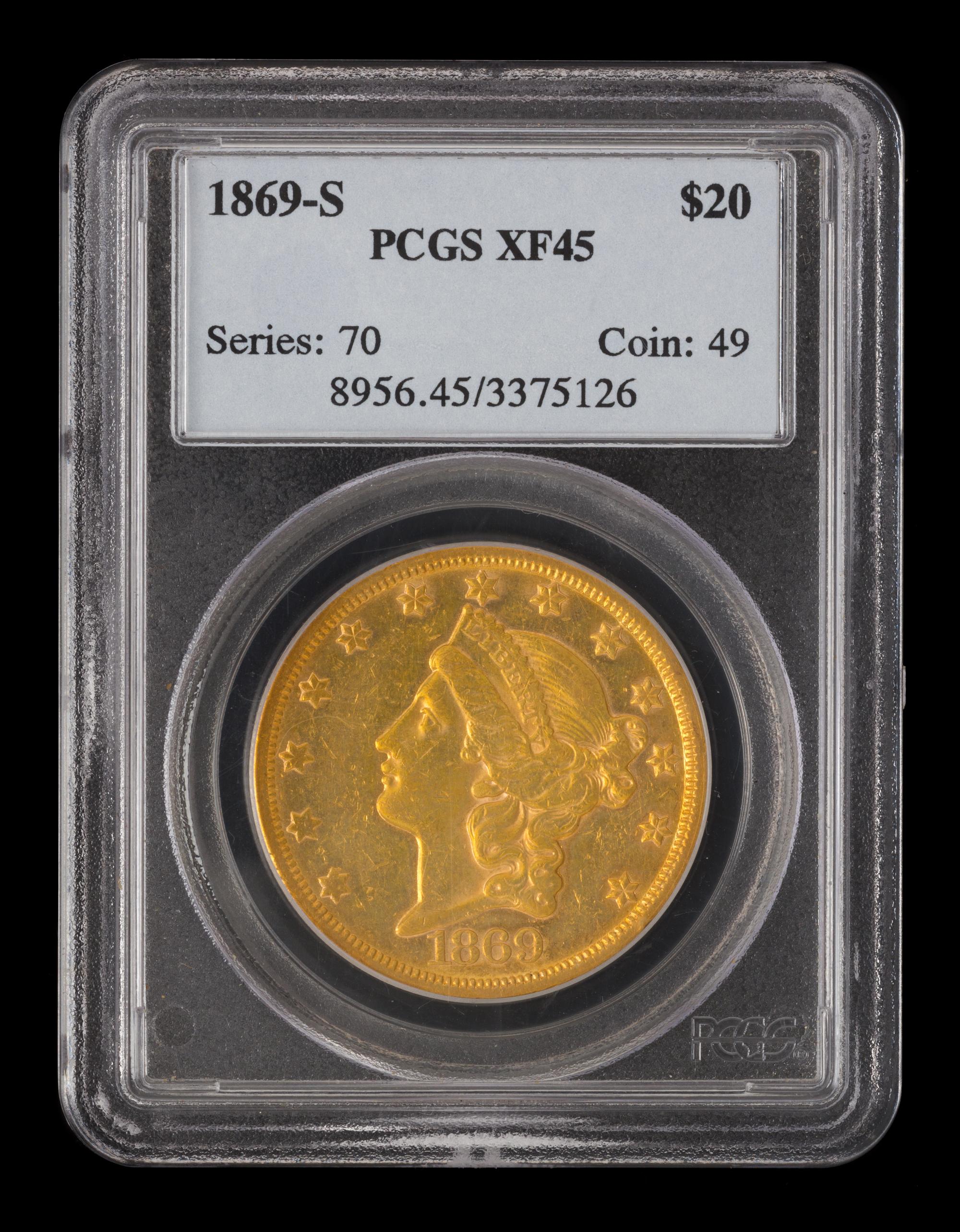 A United States 1869-S Liberty Head $20 Gold Coin