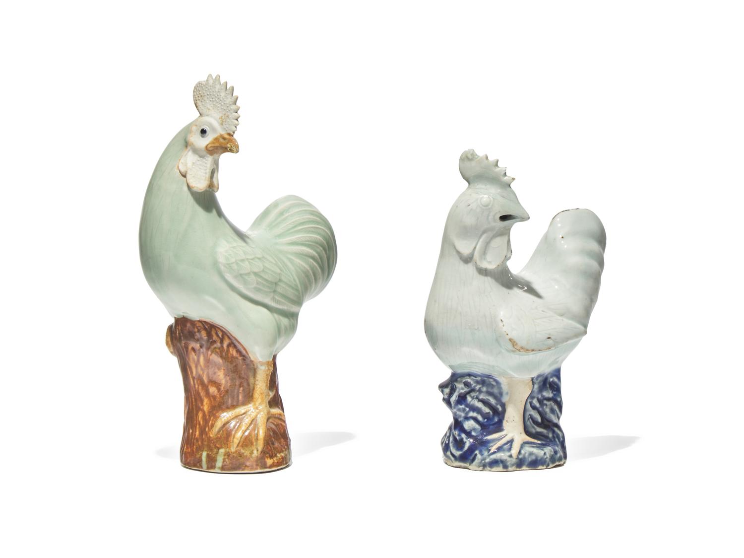 Two Chinese Export Porcelain Figures of Roosters