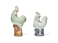 Two Chinese Export Porcelain Figures of Roosters