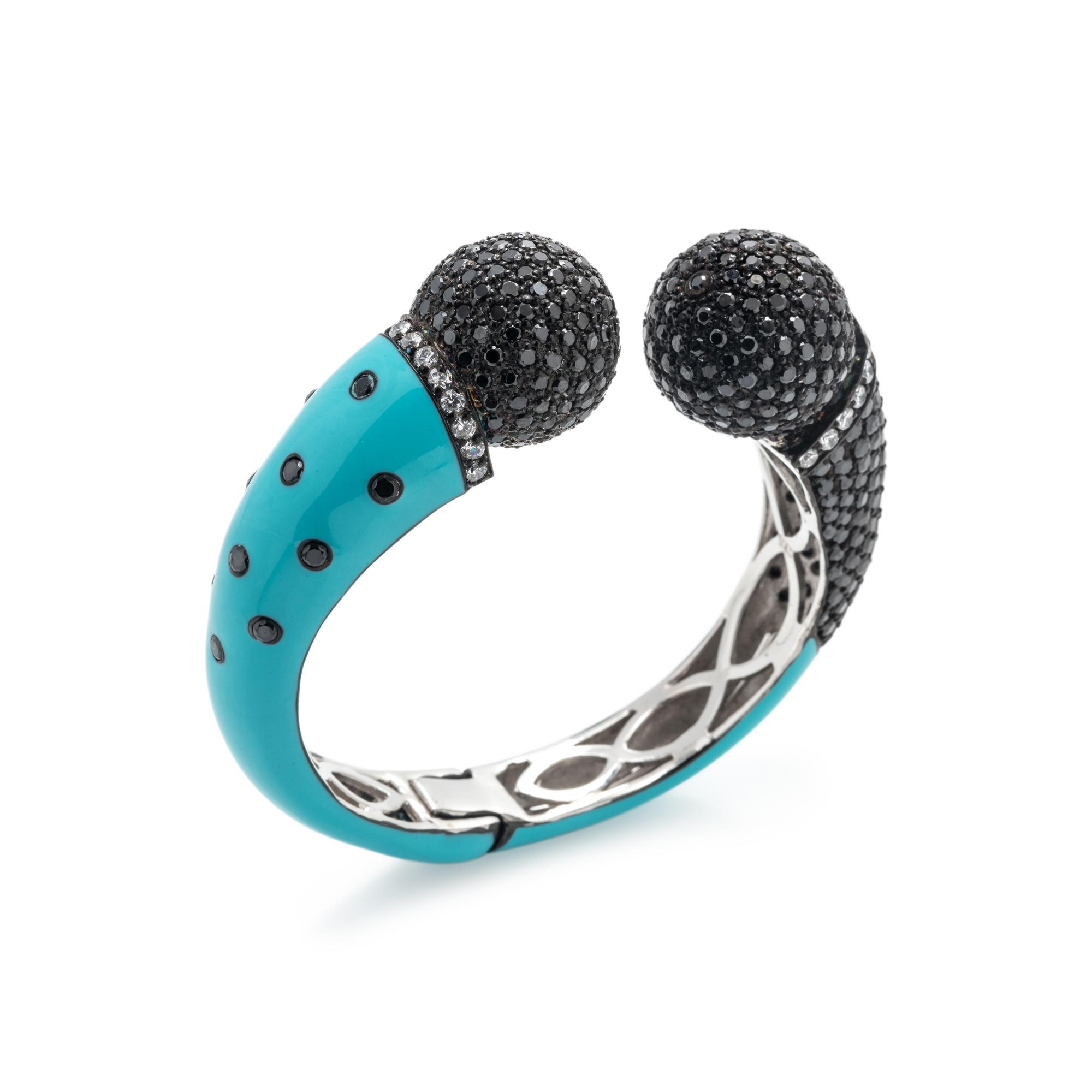 DIAMOND SIMULANT AND ENAMEL CUFF BRACELET