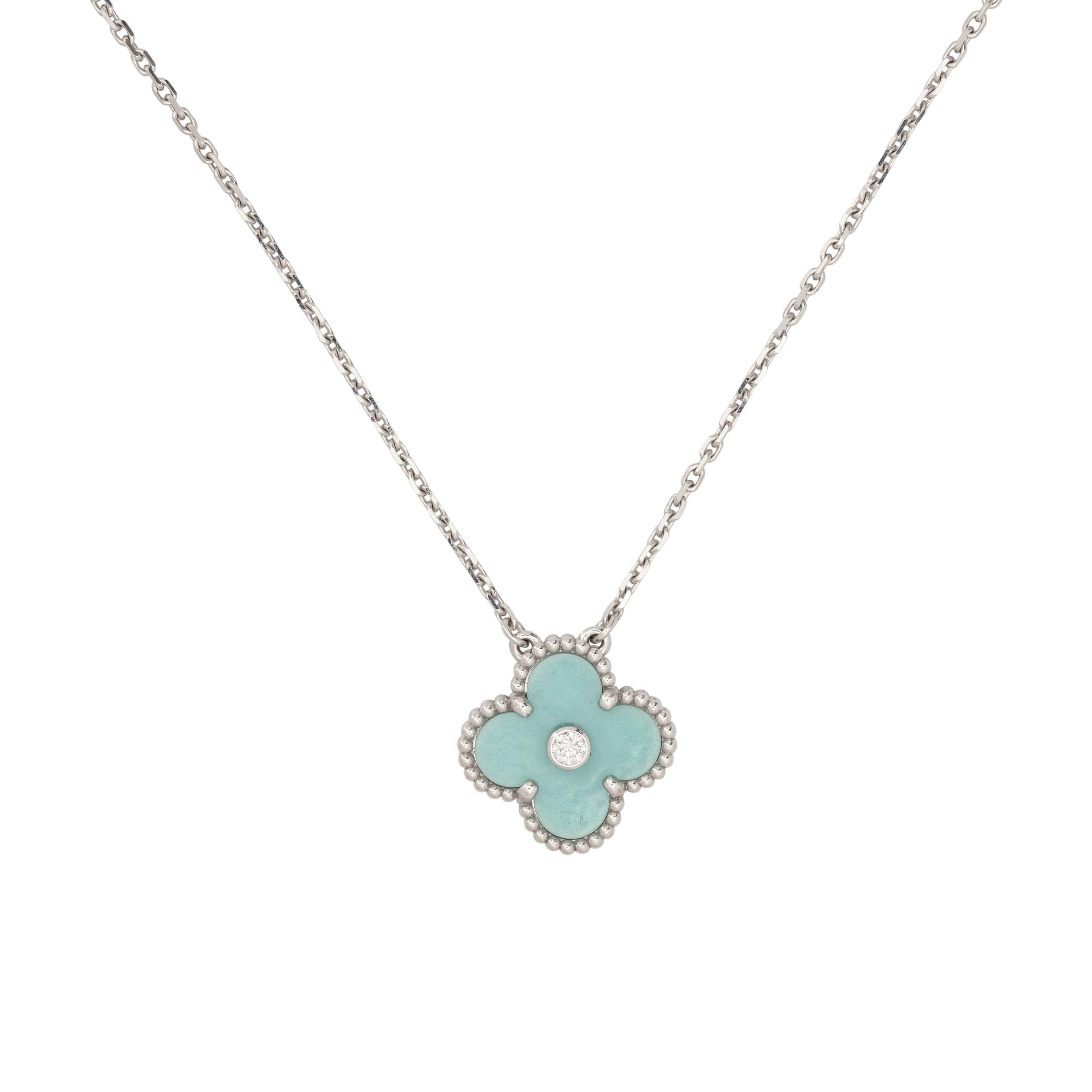 VAN CLEEF & ARPELS, WHITE GOLD, GREEN CELADON SEVRES PORCELAIN AND DIAMOND 'VINTAGE ALHAMBRA' NECKLACE