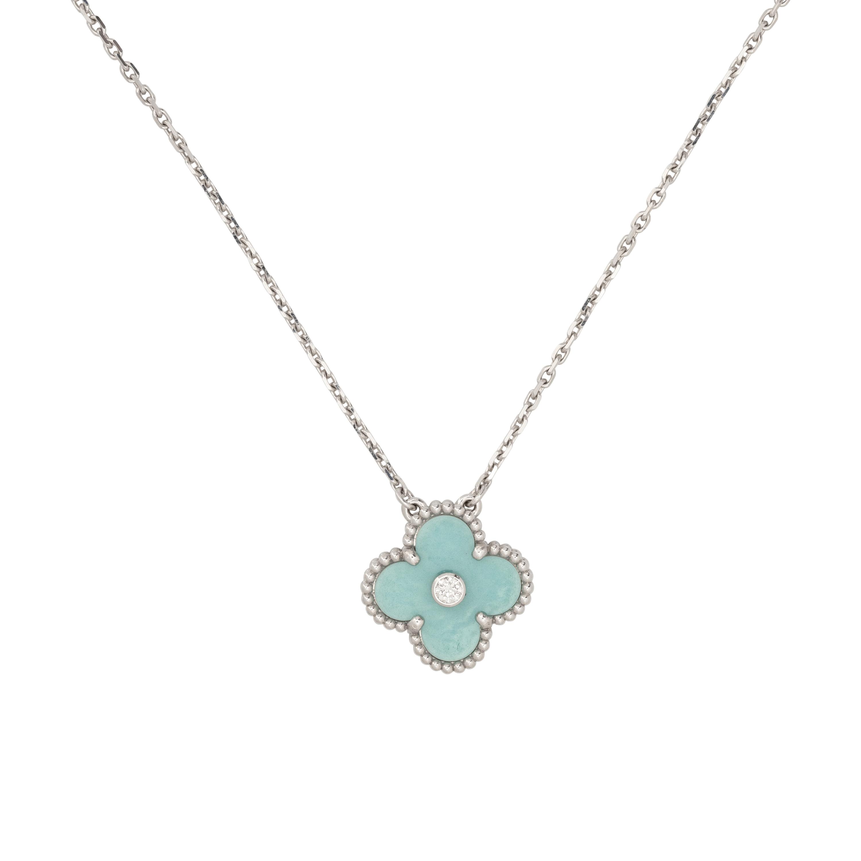 VAN CLEEF & ARPELS, WHITE GOLD, GREEN CELADON SEVRES PORCELAIN AND DIAMOND 'VINTAGE ALHAMBRA' NECKLACE