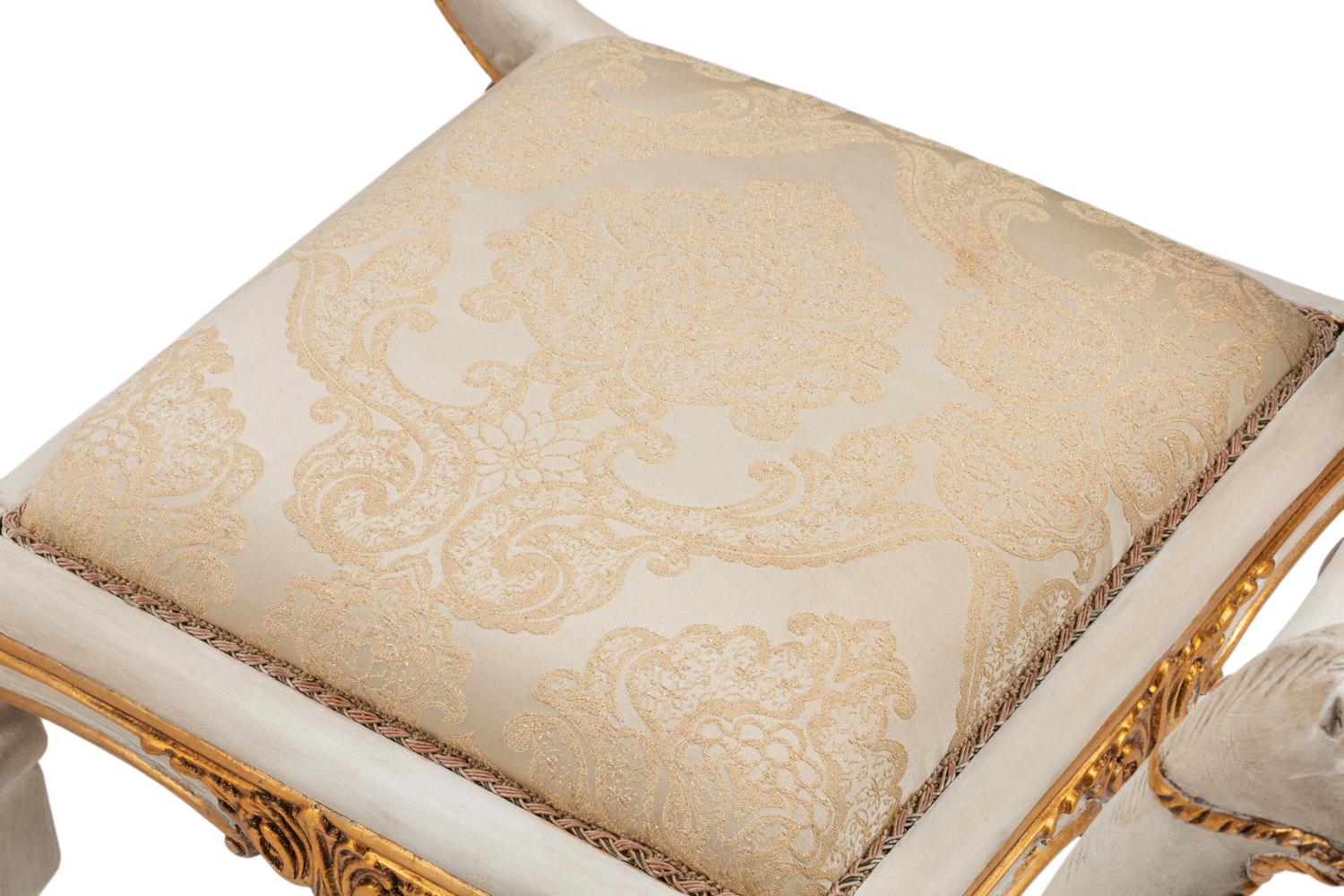 A Pair of Directoire Style White Painted and Parcel Gilt Benches