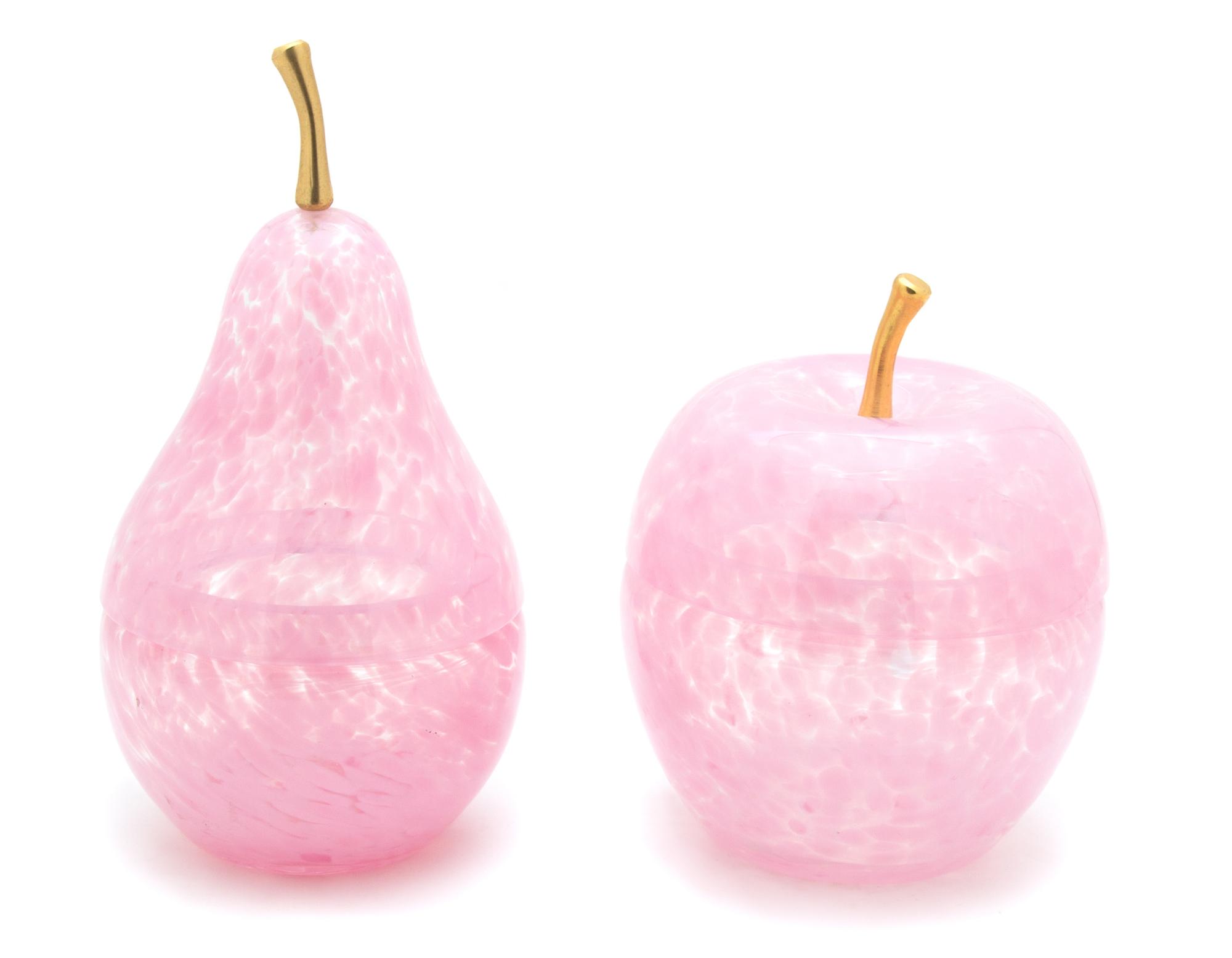 Two Mottled Glass Covered Bowls Height of tallest 9 inches. — 20TH CENTURY