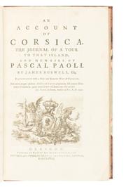 [TRAVEL & EXPLORATION]. BOSWELL, James (1740-1795). An Account of Corsica, the Journal of a Tour to that Island; and Memoirs of Pascal Paoli . Glasgow: Robert and Andrew Foulis for Edward and Charles Dilly, 1768.