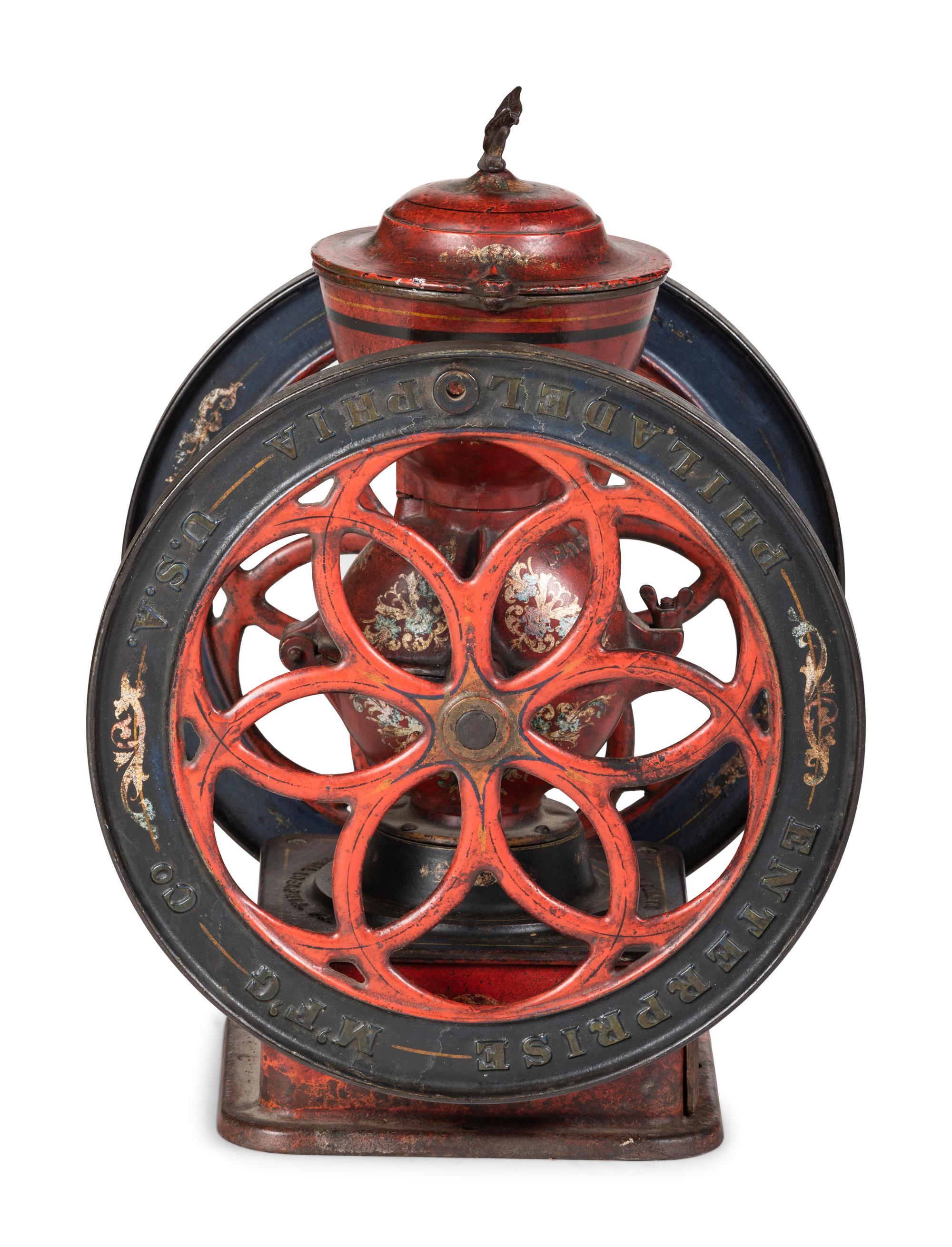 An Enterprise No. 9 Monumental Painted Cast Iron Coffee Mill