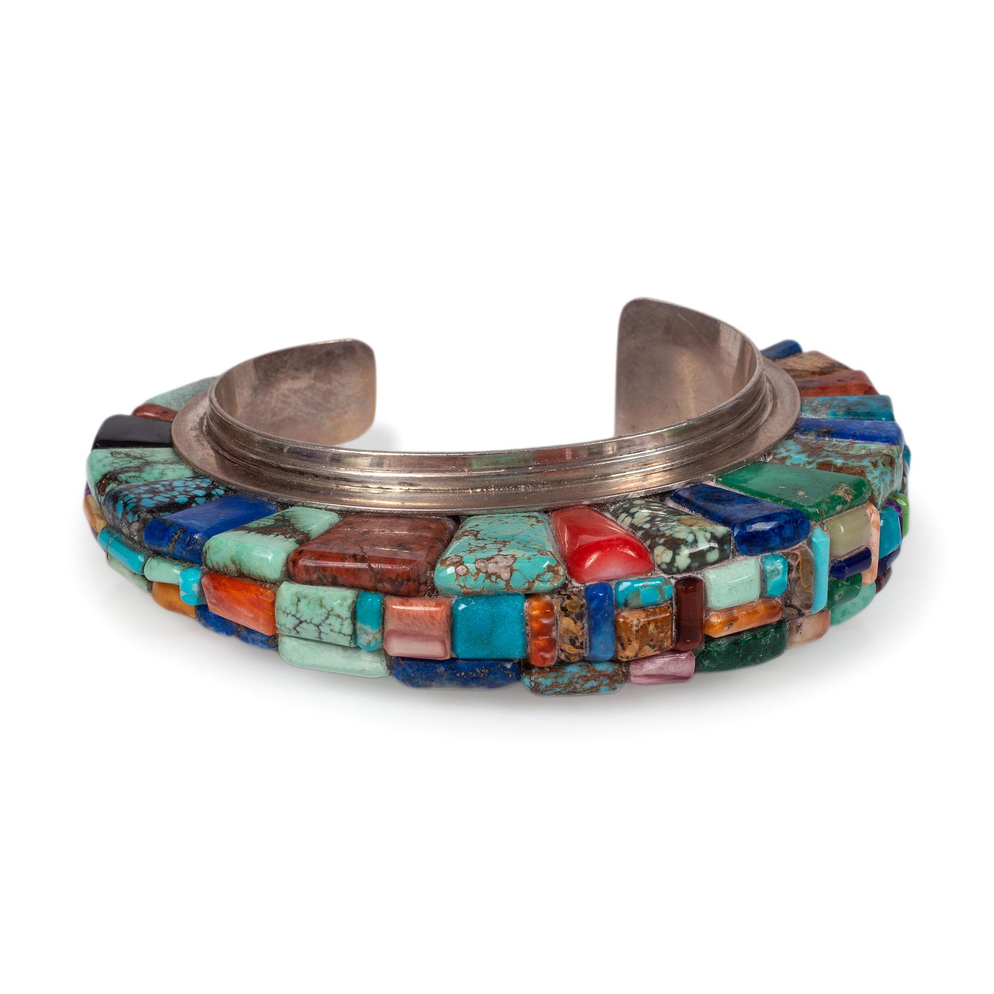 Sterling Silver and Cobblestone Inlay Cuff Bracelet