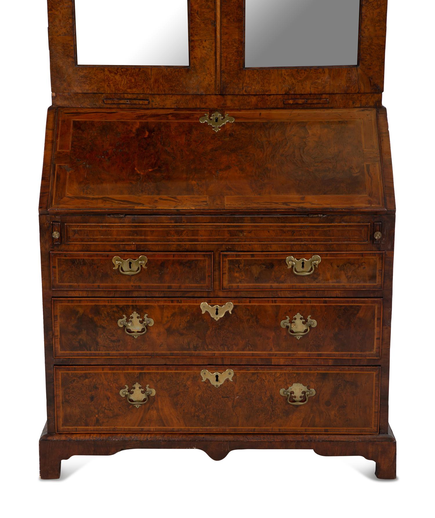 A George I Burr Yew Wood Secretary Bookcase