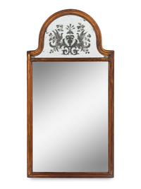 A Continental Reverse-Painted Glass Mirror