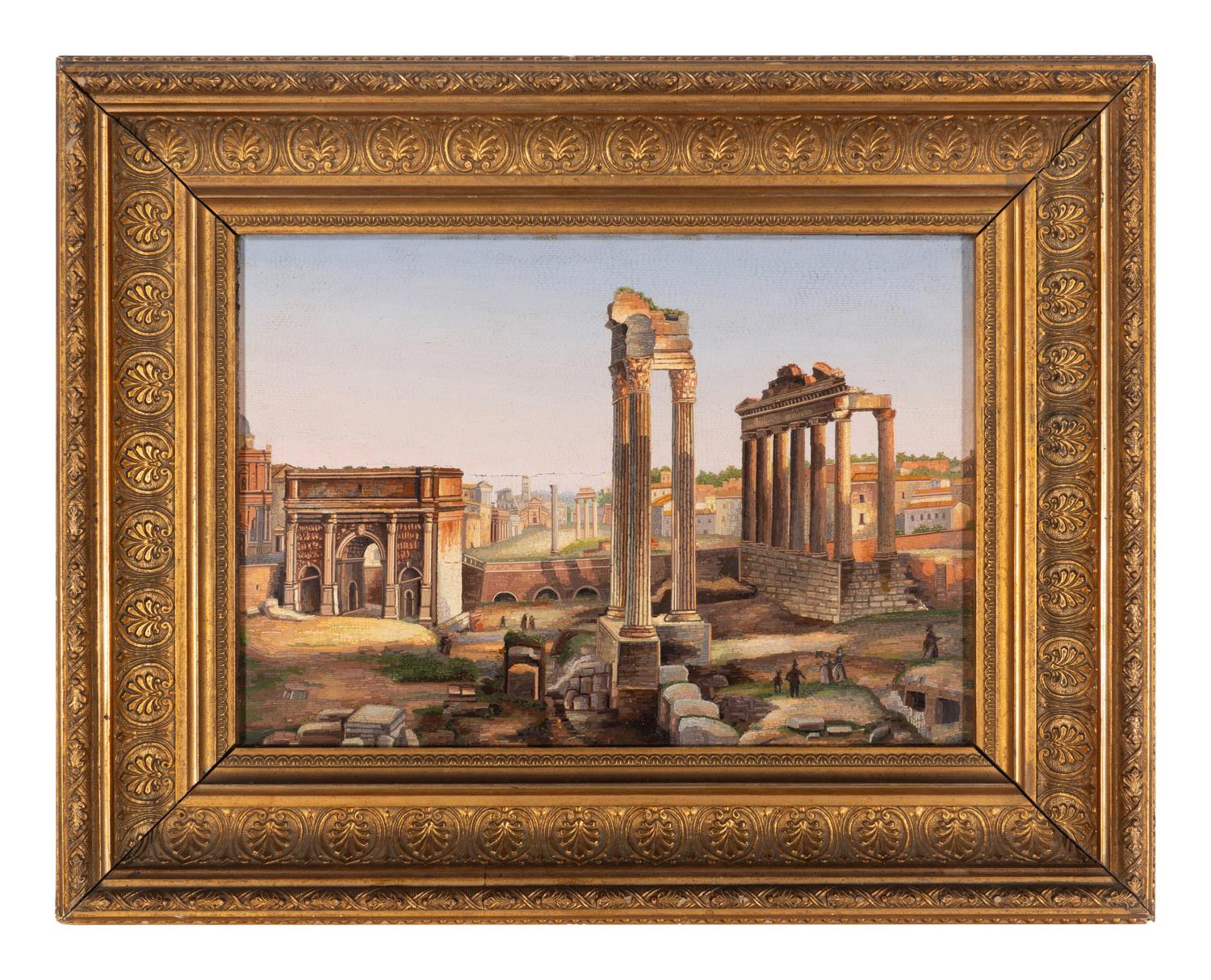 An Italian Micromosaic Panel of the Temple of Vespasian and Titus