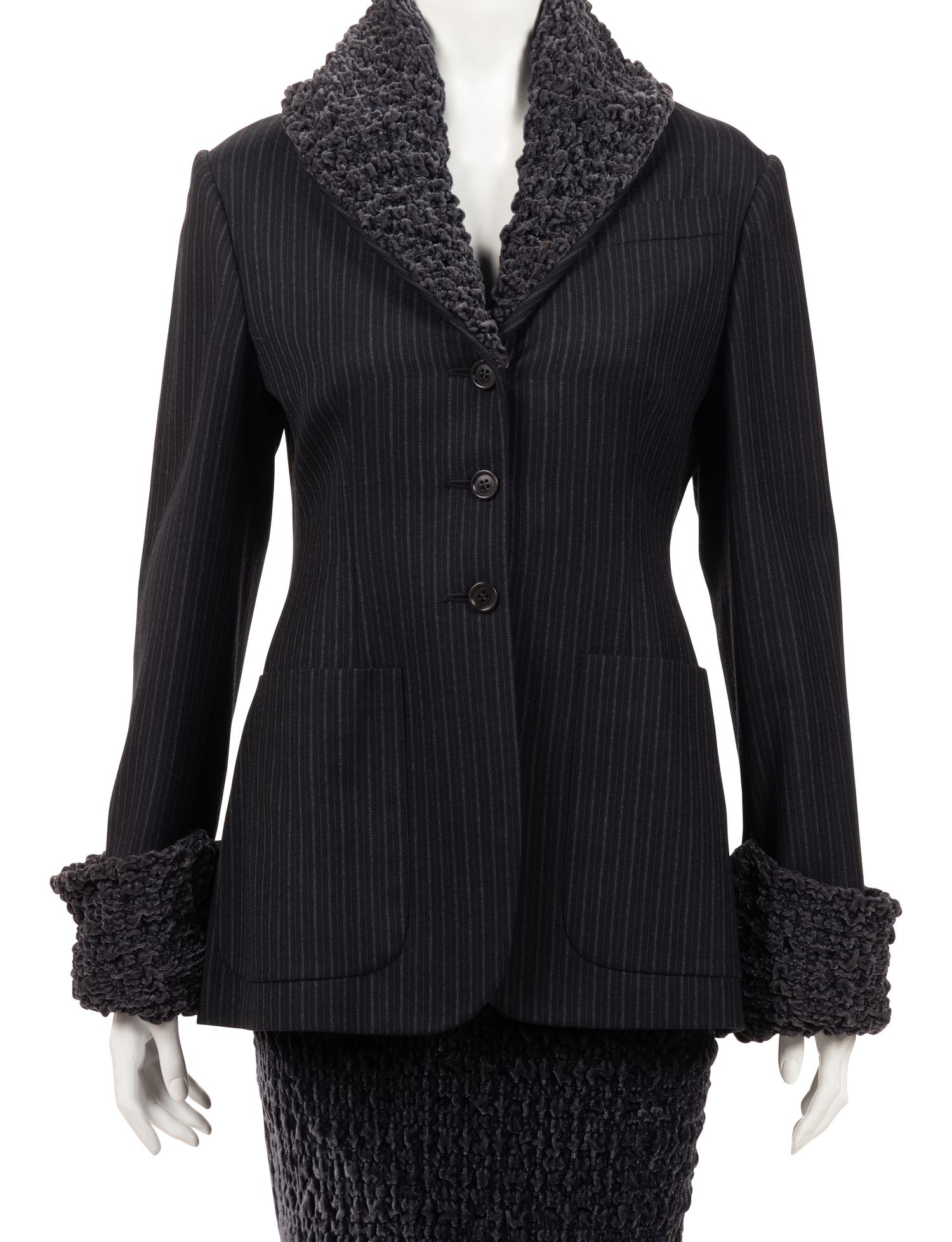 Five Designer Pieces: One Romeo Gigli Skirt Suit, One Celine Skirt Suit, and One Moschino Jacket, 1990-2010s