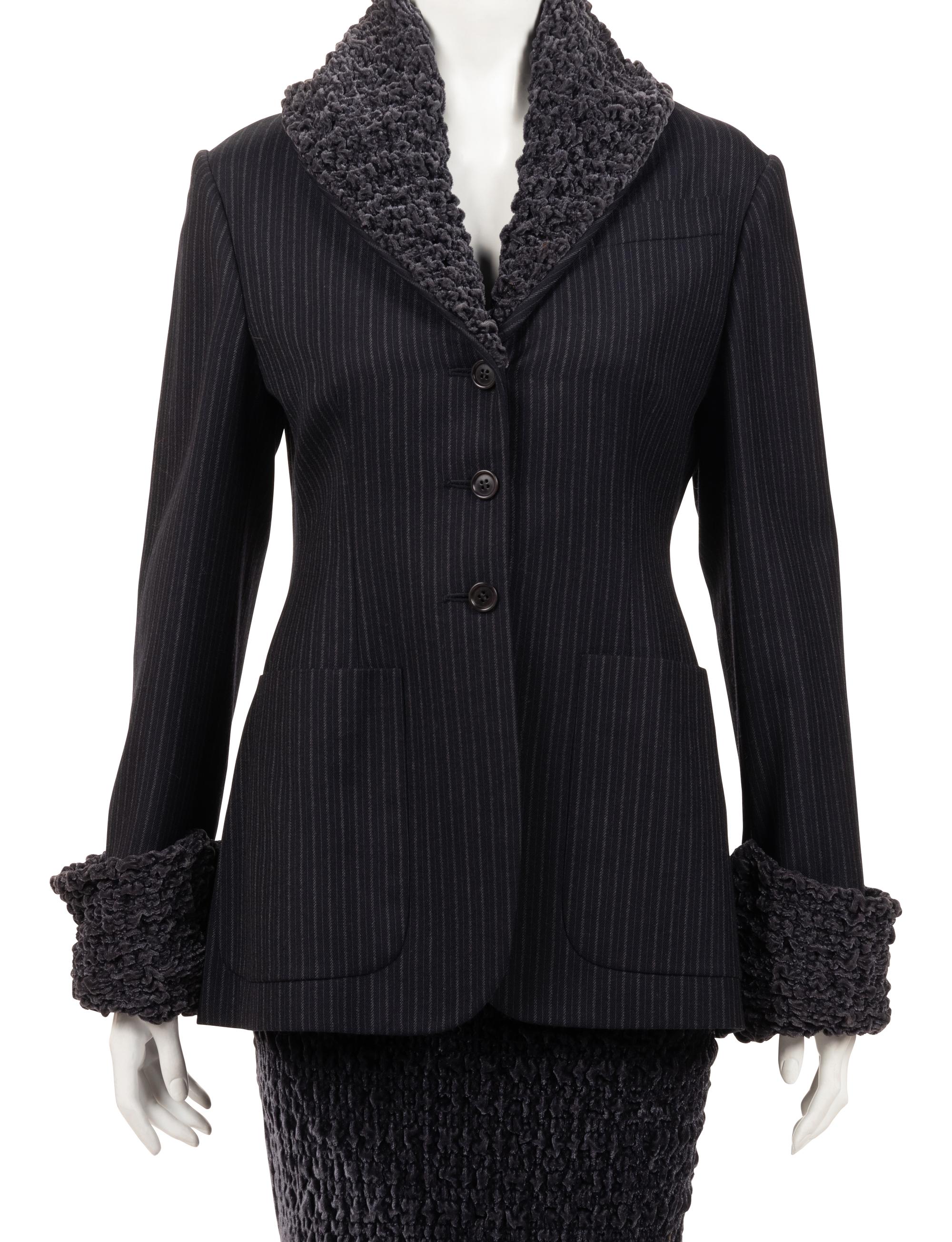 Five Designer Pieces: One Romeo Gigli Skirt Suit, One Celine Skirt Suit, and One Moschino Jacket, 1990-2010s