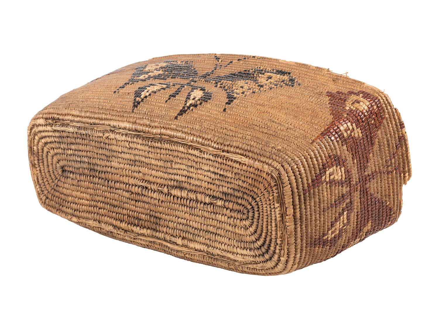 Salish Polychrome Pictorial Imbricated Basket, with Butterflies