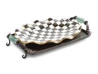 A MacKenzie-Childs Courtly Checked Ceramic Serving Platter and a Metal Serving Tray