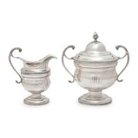 A Federal Silver Covered Sugar Dish and Creamer