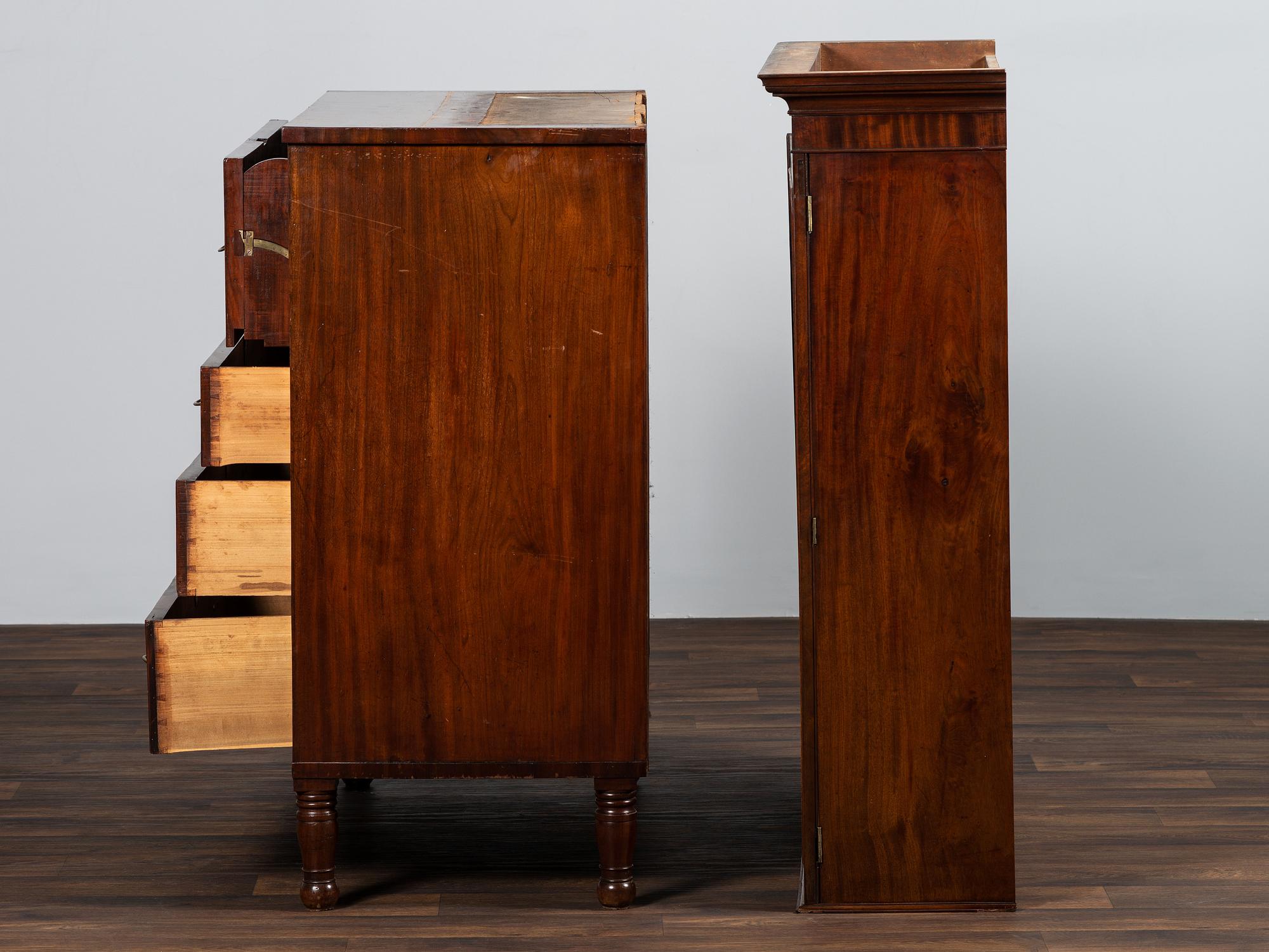 A Federal Figured Mahogany Secretary Bookcase