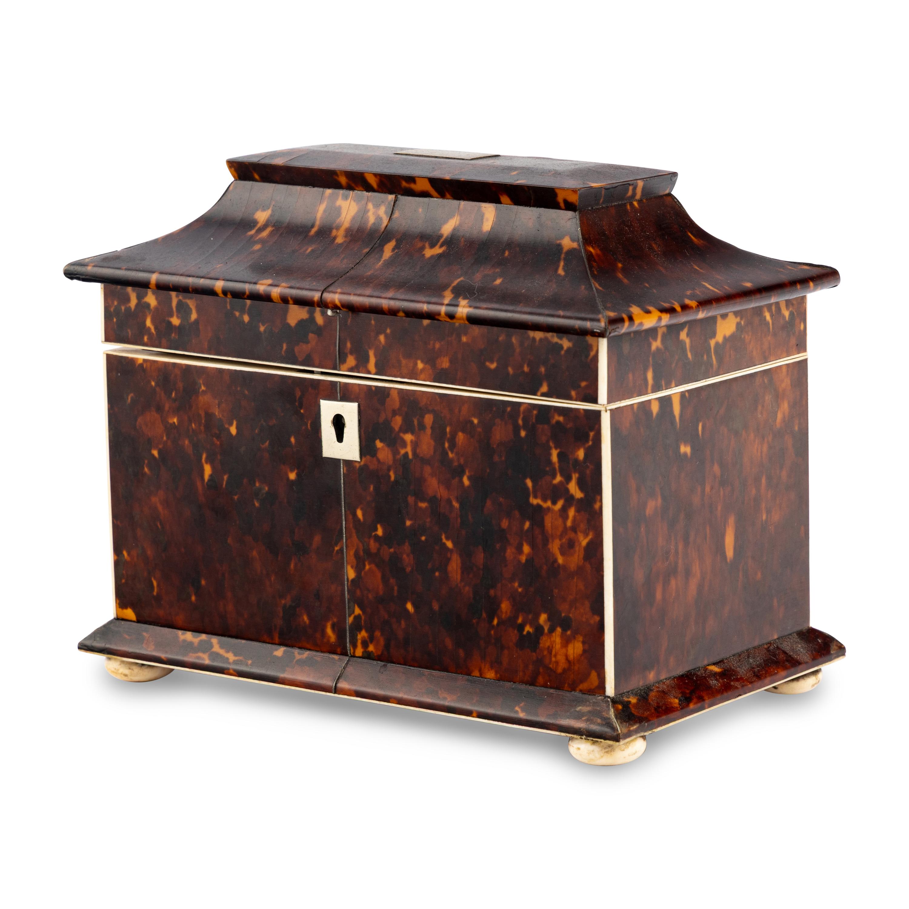 A Regency Tortoise Shell Tea Caddy