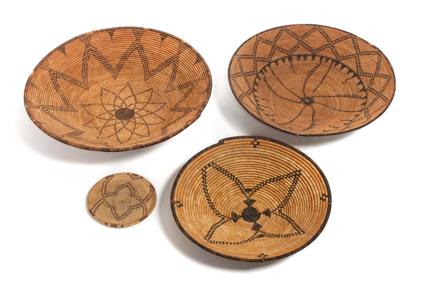 Four Apache Baskets Height of largest 4 1/4 x diameter 18 1/4 inches