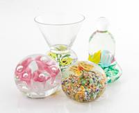 A Group of Paperweights and Goblet