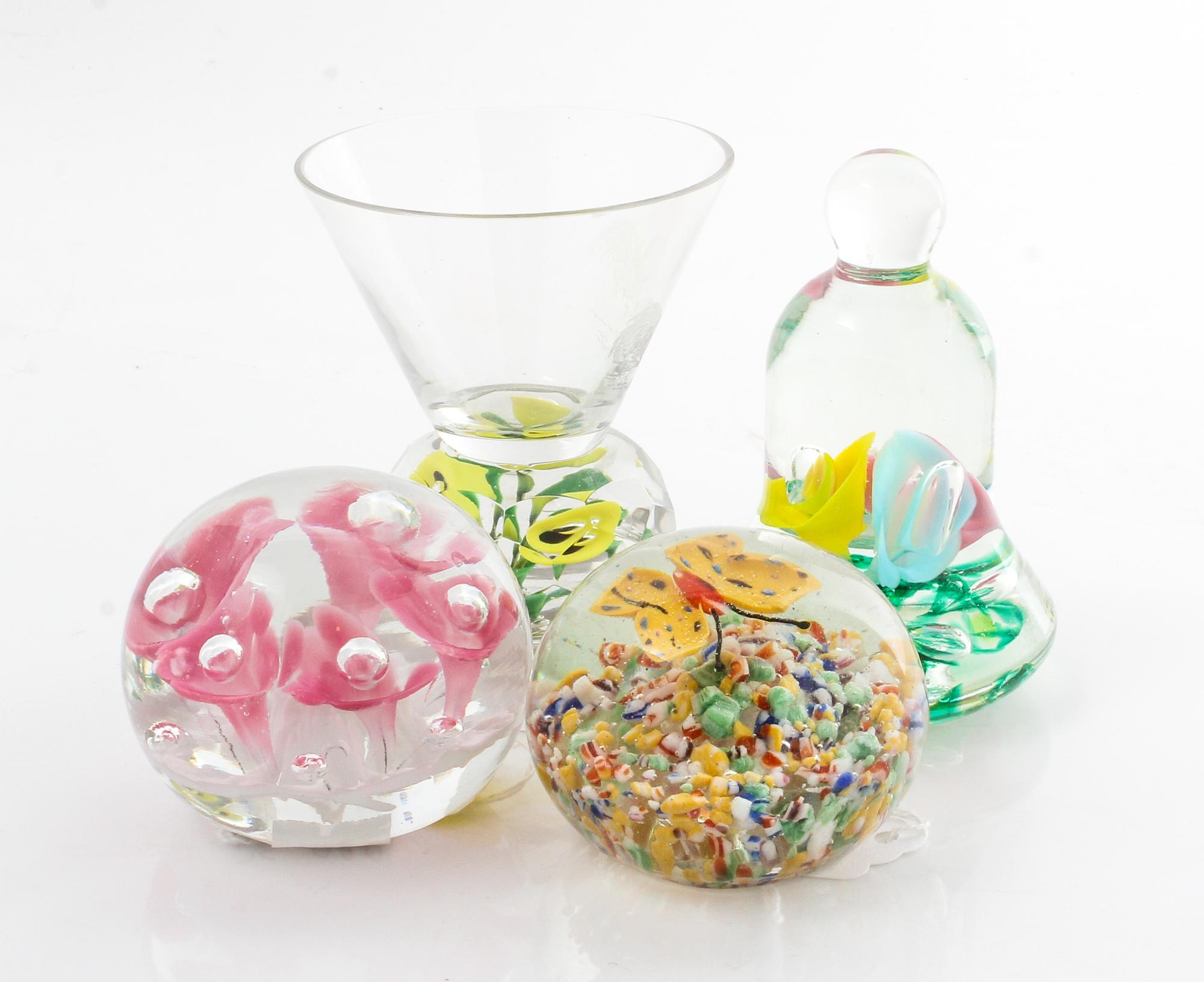 A Group of Paperweights and Goblet
