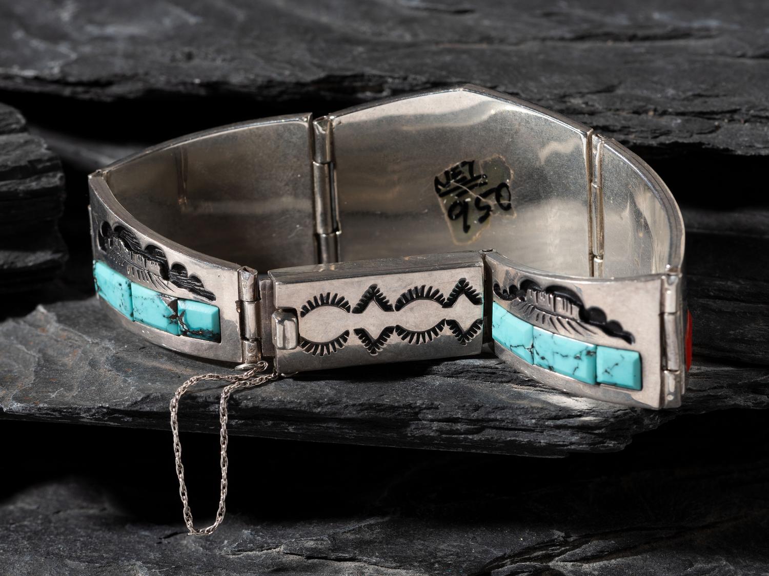 Navajo Sterling Silver Storyteller Bracelet and Spiny Oyster Necklace