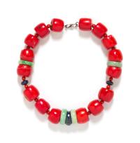 A Coral, Jade, and Sapphire Bead Necklace,