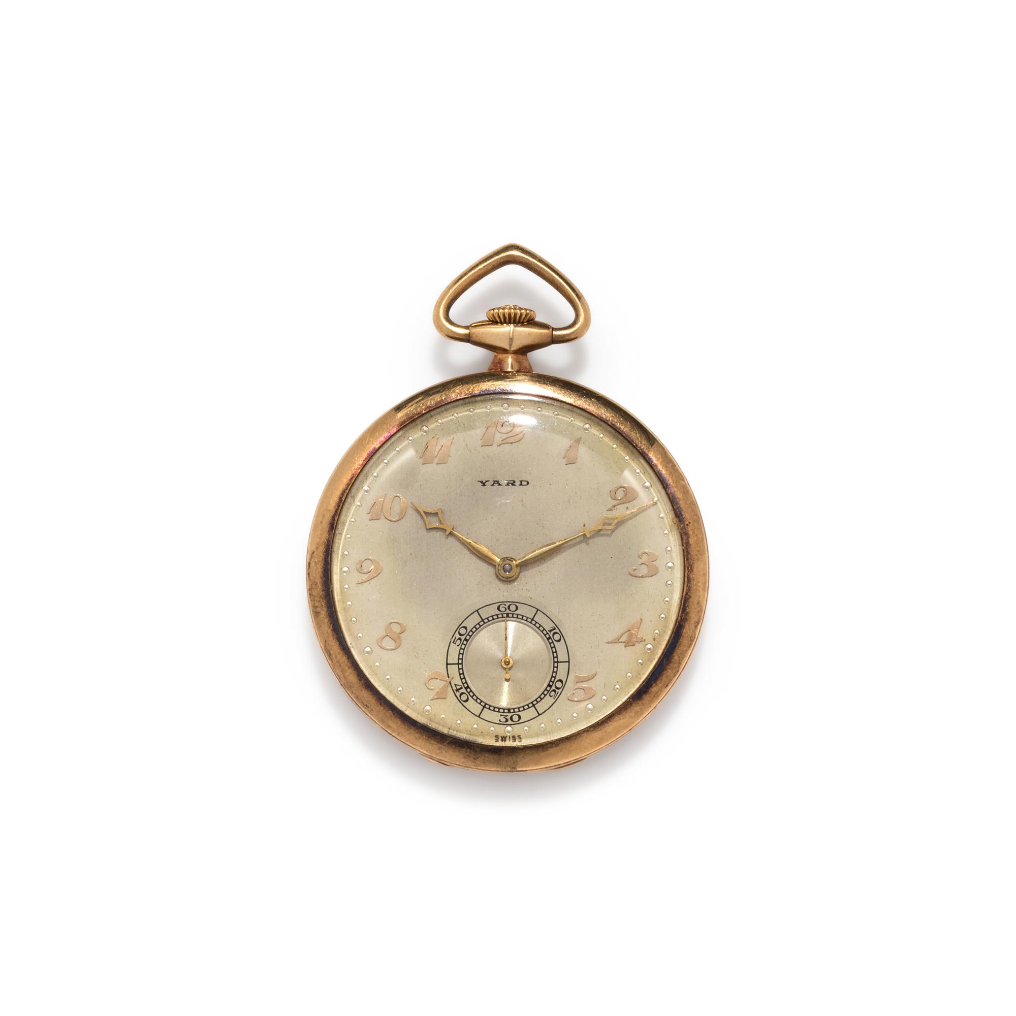 RAYMOND YARD, ANTIQUE, 14K YELLOW GOLD OPEN FACE POCKET WATCH