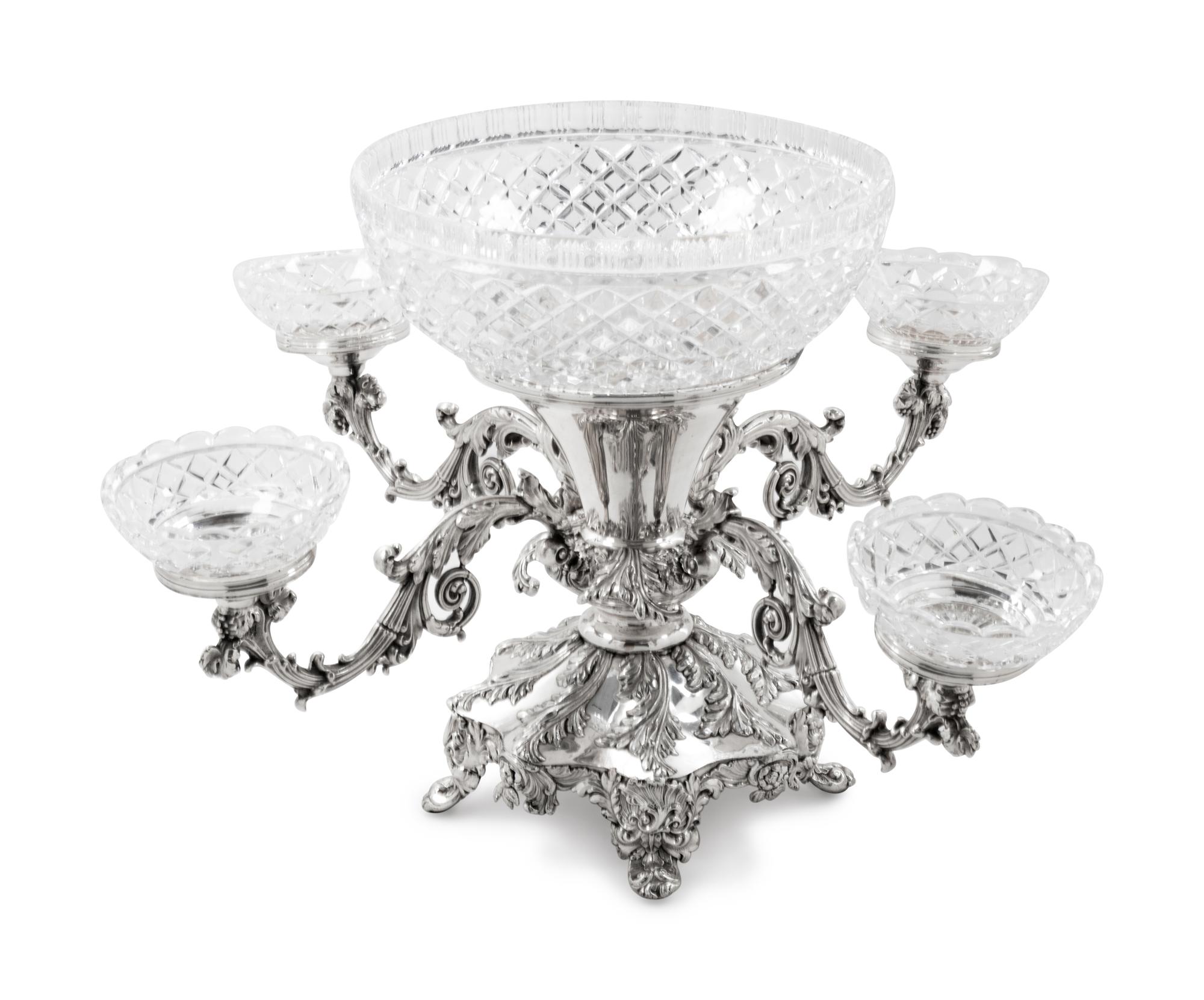An English Silver-Plate and Cut Glass Épergne