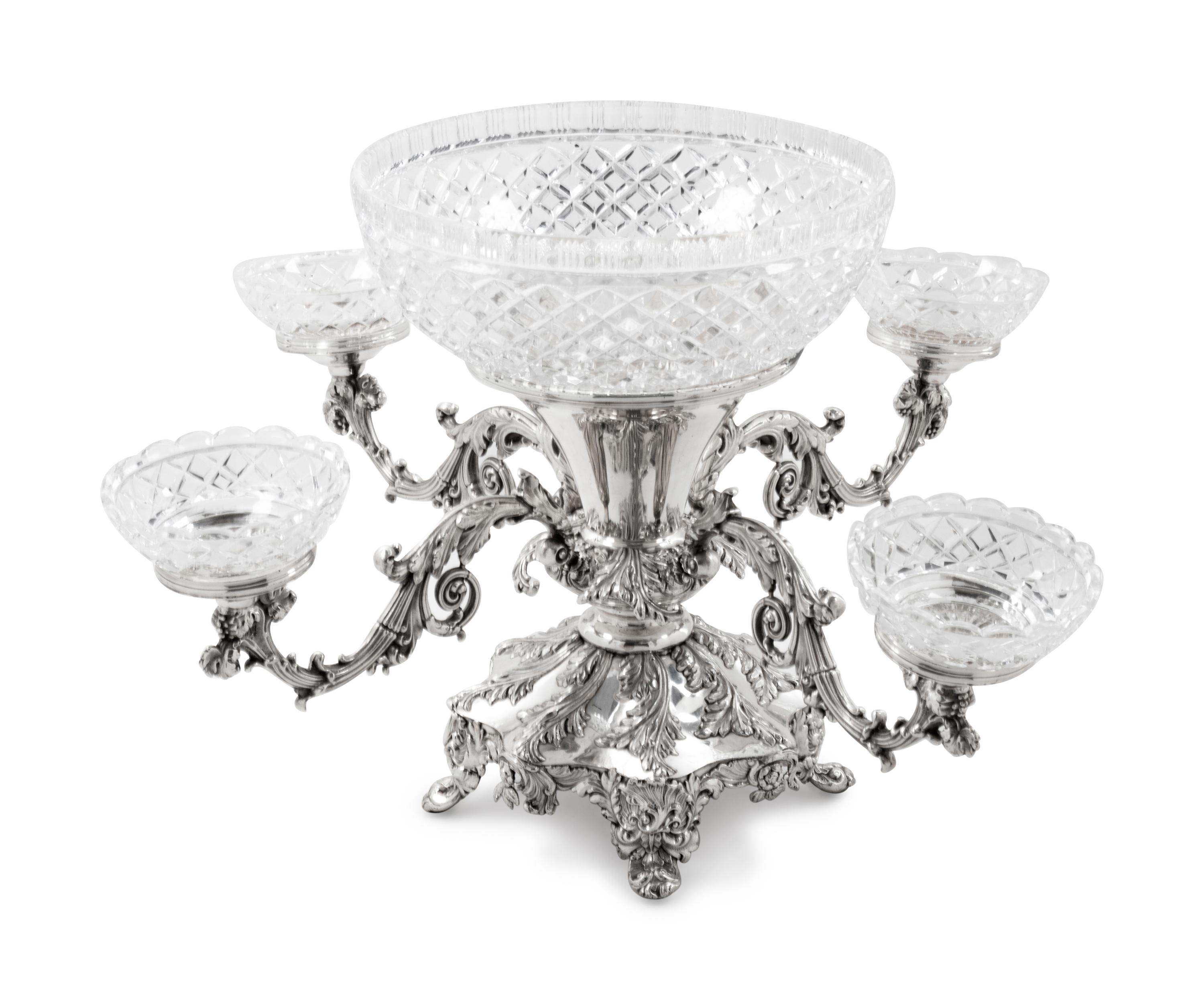 An English Silver-Plate and Cut Glass Épergne