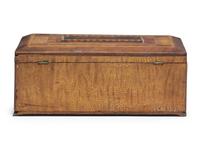 A Prisoner Made Figured Maple and Marquetry Inlaid Box with Turtles and Frogs, 19th Century