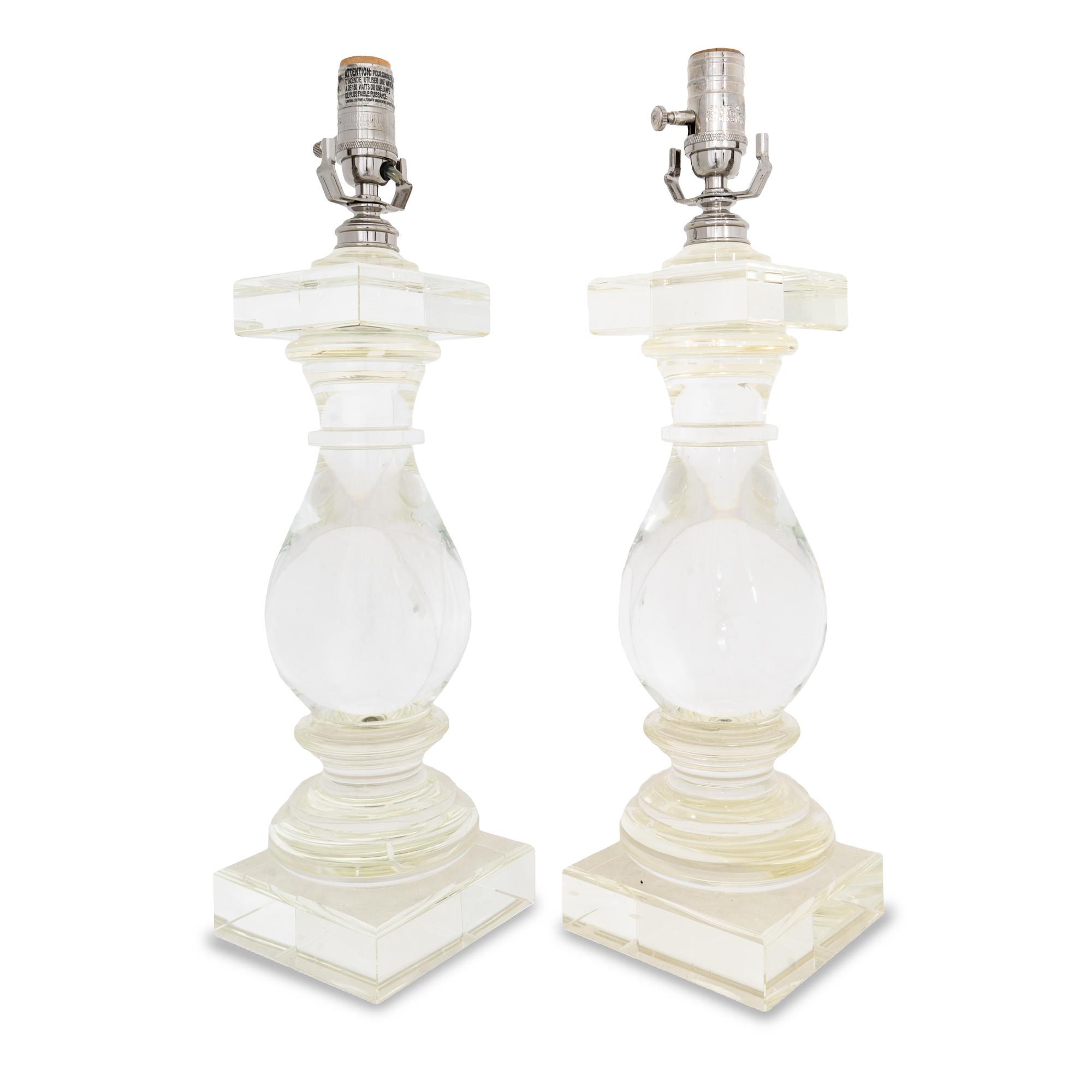 A Pair of Baluster-Form Glass Table Lamps