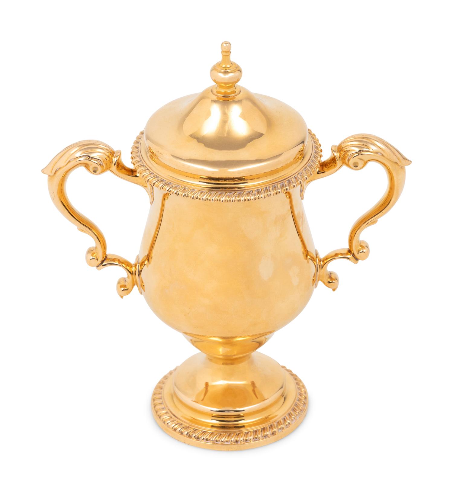 A Tiffany and Co. 14-Karat Gold Cup and Cover of Horse Racing Interest