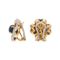 Diamond, Sapphire, and White Gold Flower Earrings