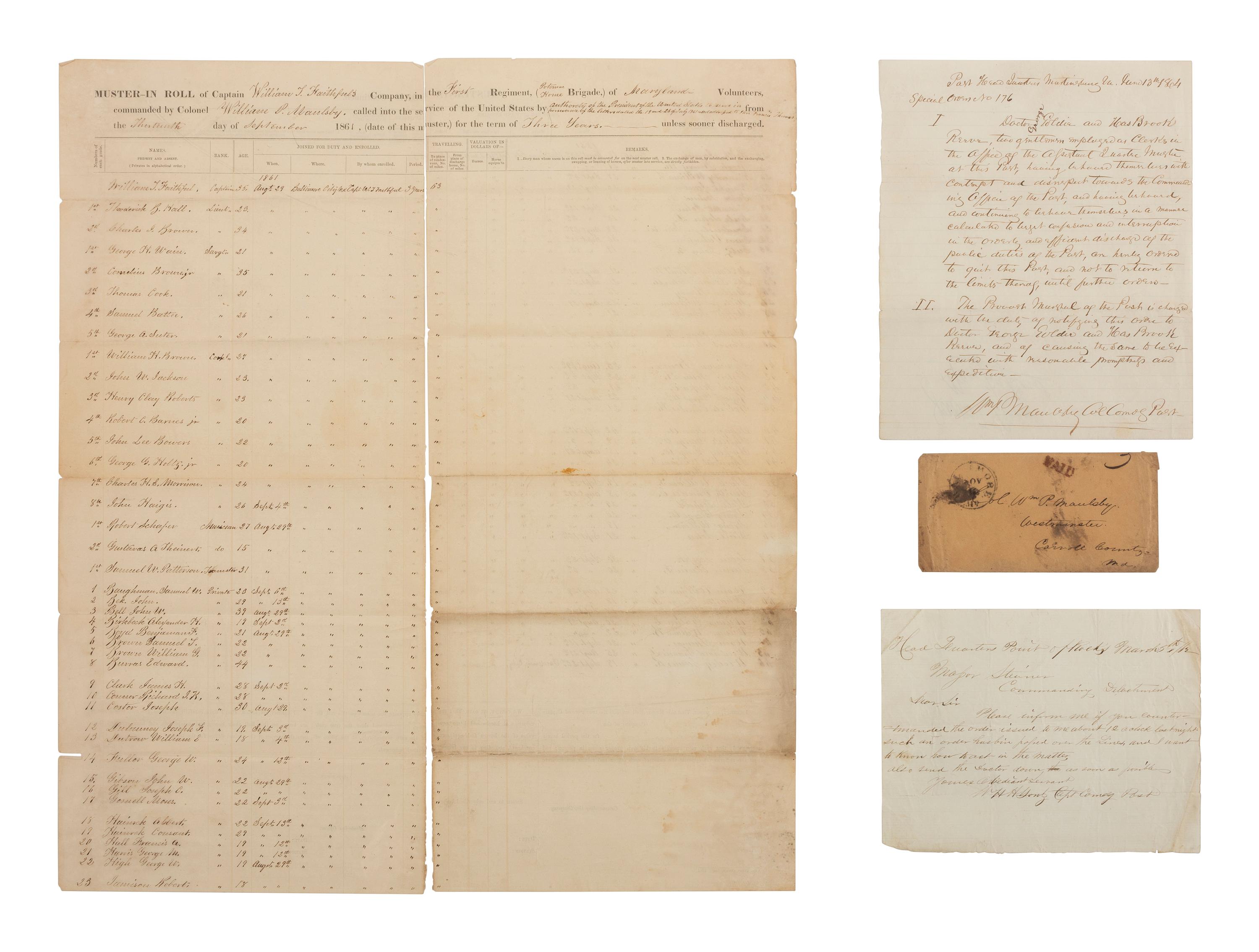 [CIVIL WAR] -- [MARYLAND]. Archive related to the 1st Maryland Infantry Regiment, Potomac Home Brigade, 1861-1864.