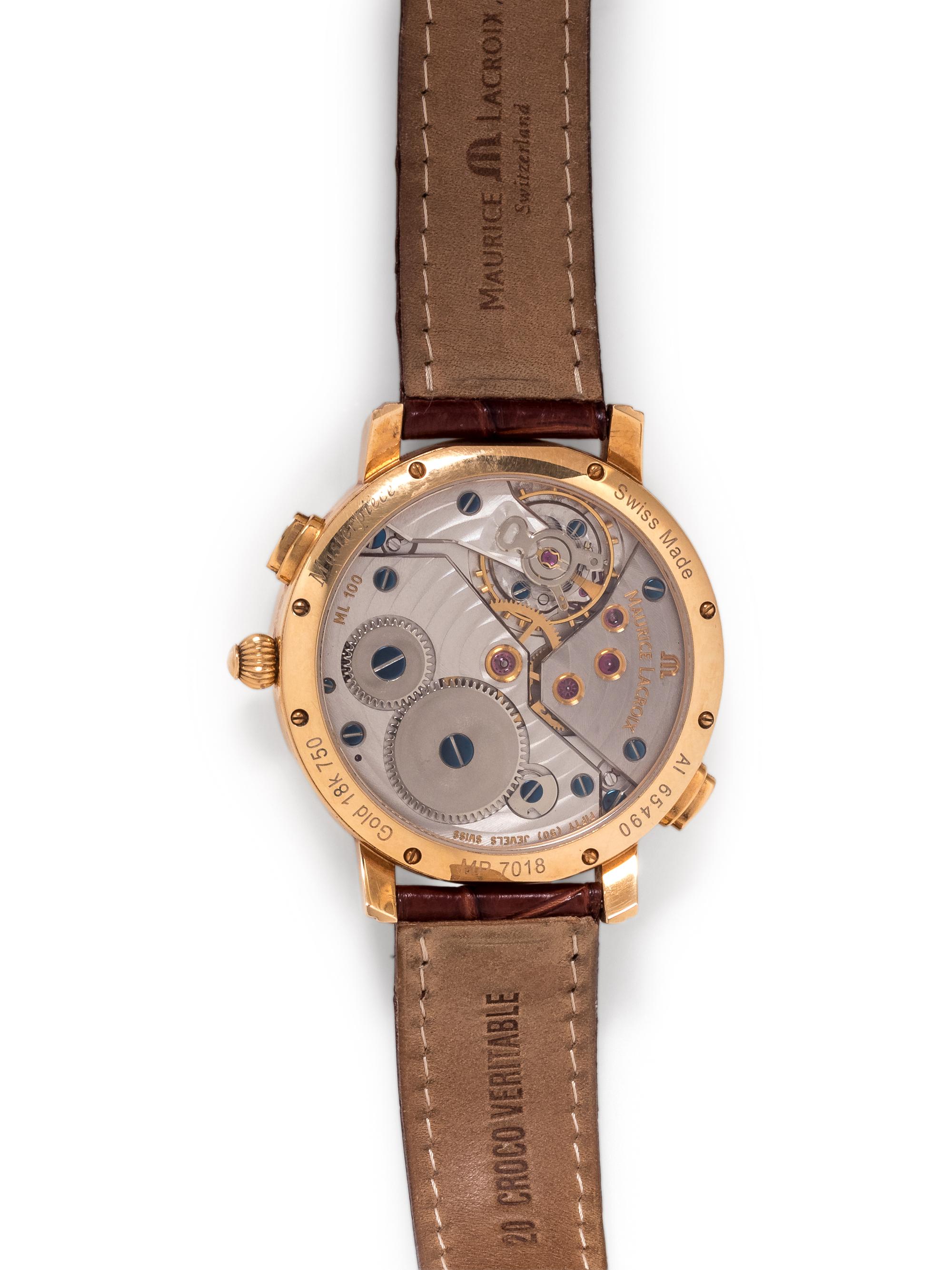 MAURICE LACROIX, 18K PINK GOLD REF. MP 7018 GMT 'MASTERPIECE DOUBLE RETROGRADE' WRISTWATCH
