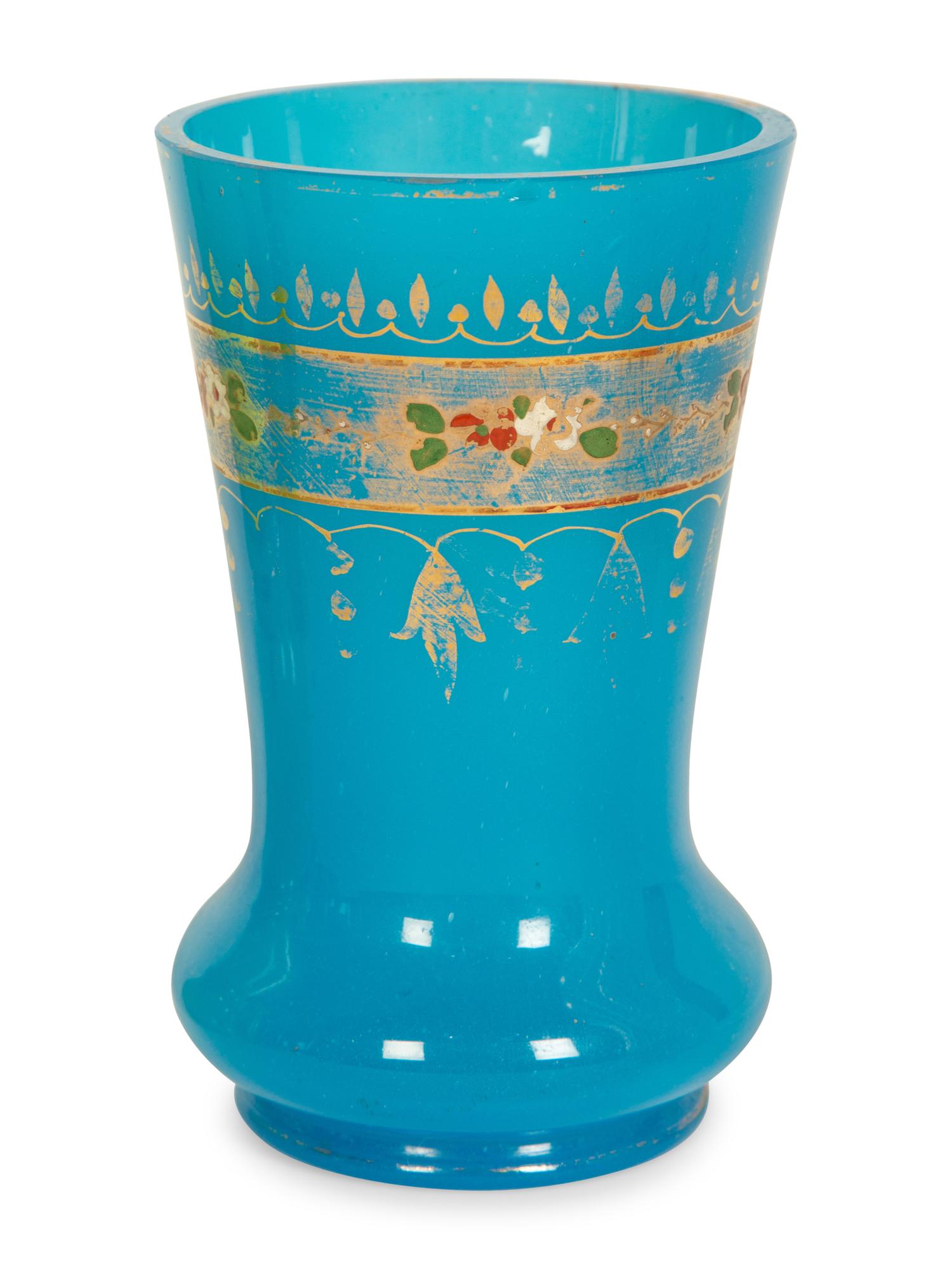 Six French Gilt Decorated Opaline Glass Articles