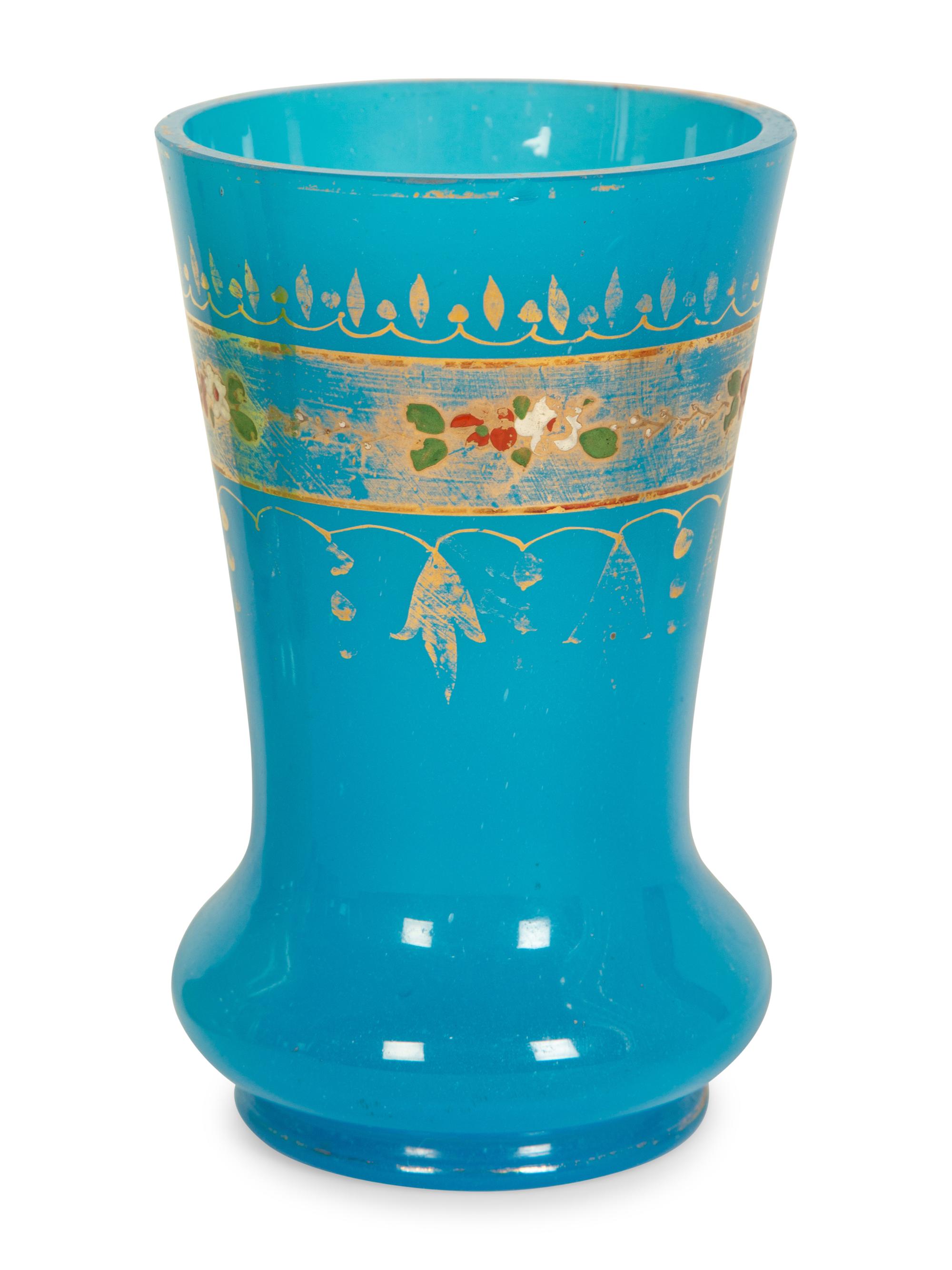Six French Gilt Decorated Opaline Glass Articles