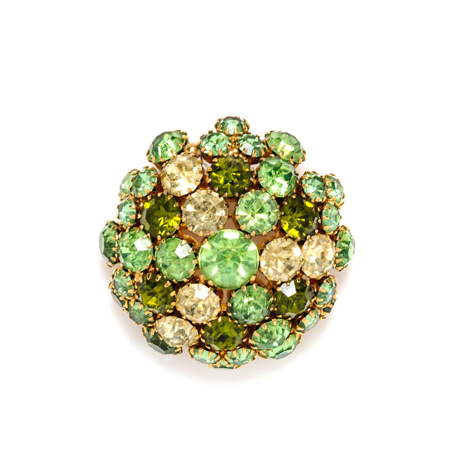 A Weiss Green Rhinestone Brooch, 2" x 2".