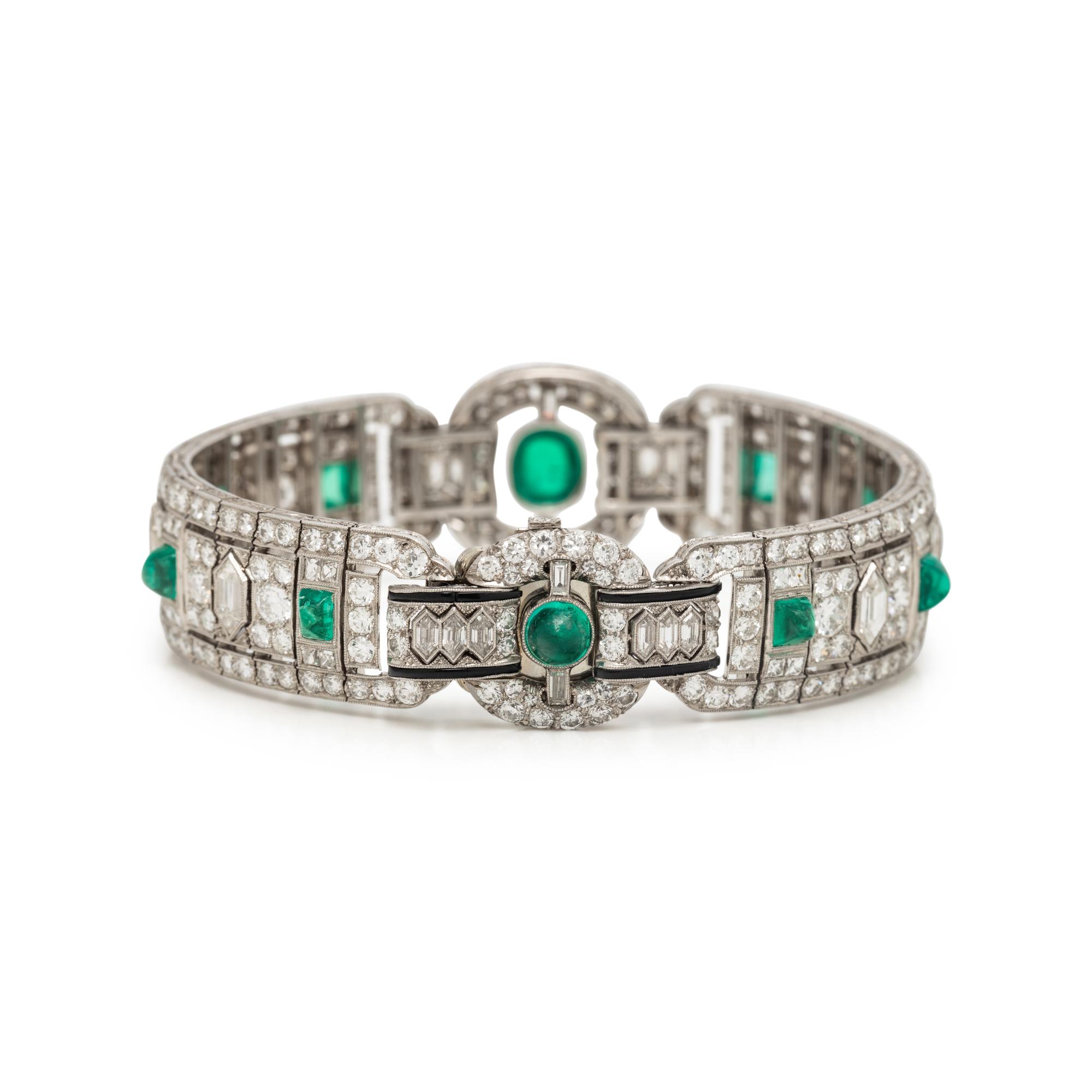 ART DECO, EMERALD AND DIAMOND BRACELET