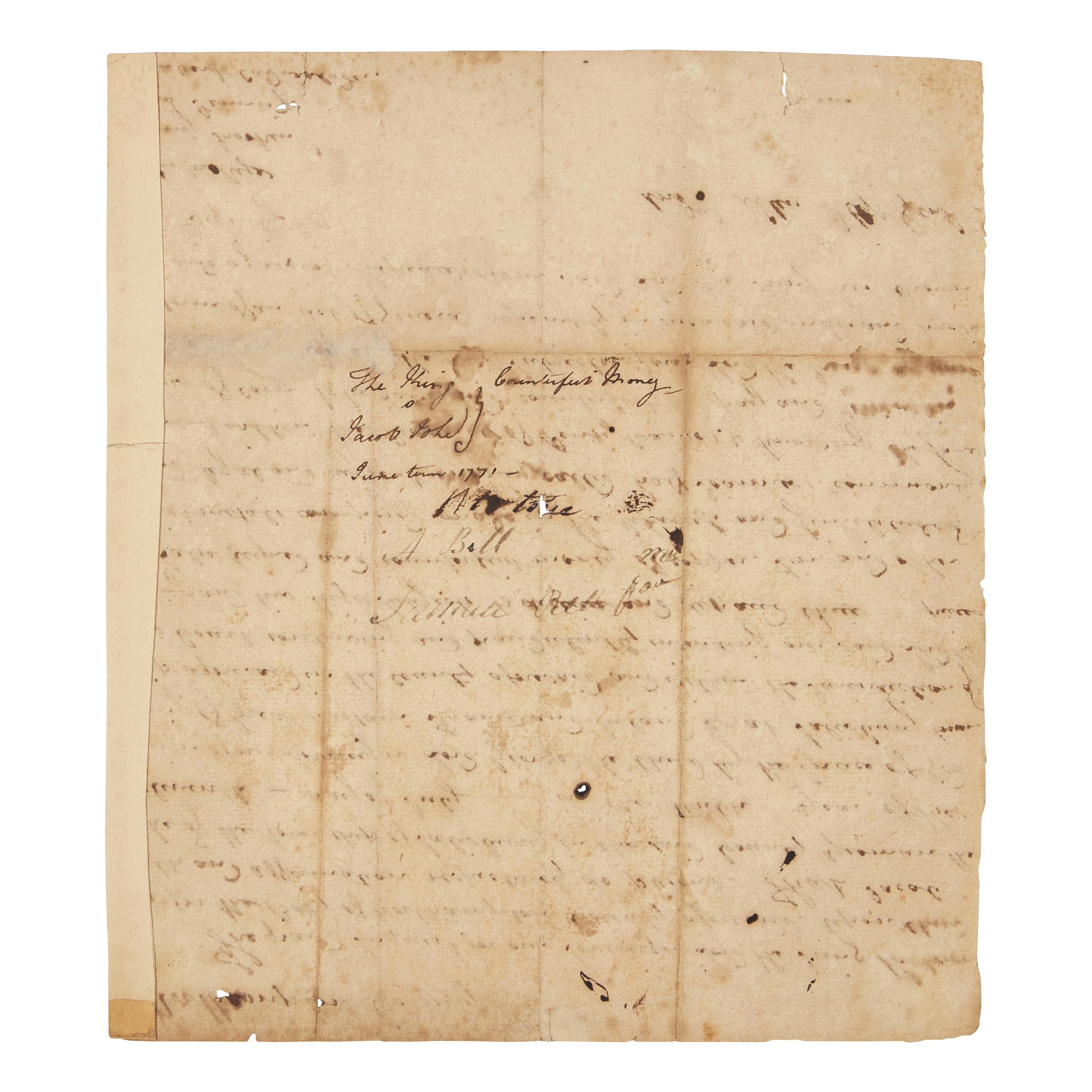 [Colonial America] Allen, Andrew. Autograph Legal Document Related to a Money Counterfeiter