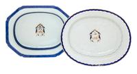 Two Chinese Export Porcelain Armorial Platters Width of first 15 1/4 inches.