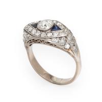 Art Deco, Diamond and Synthetic Sapphire Ring